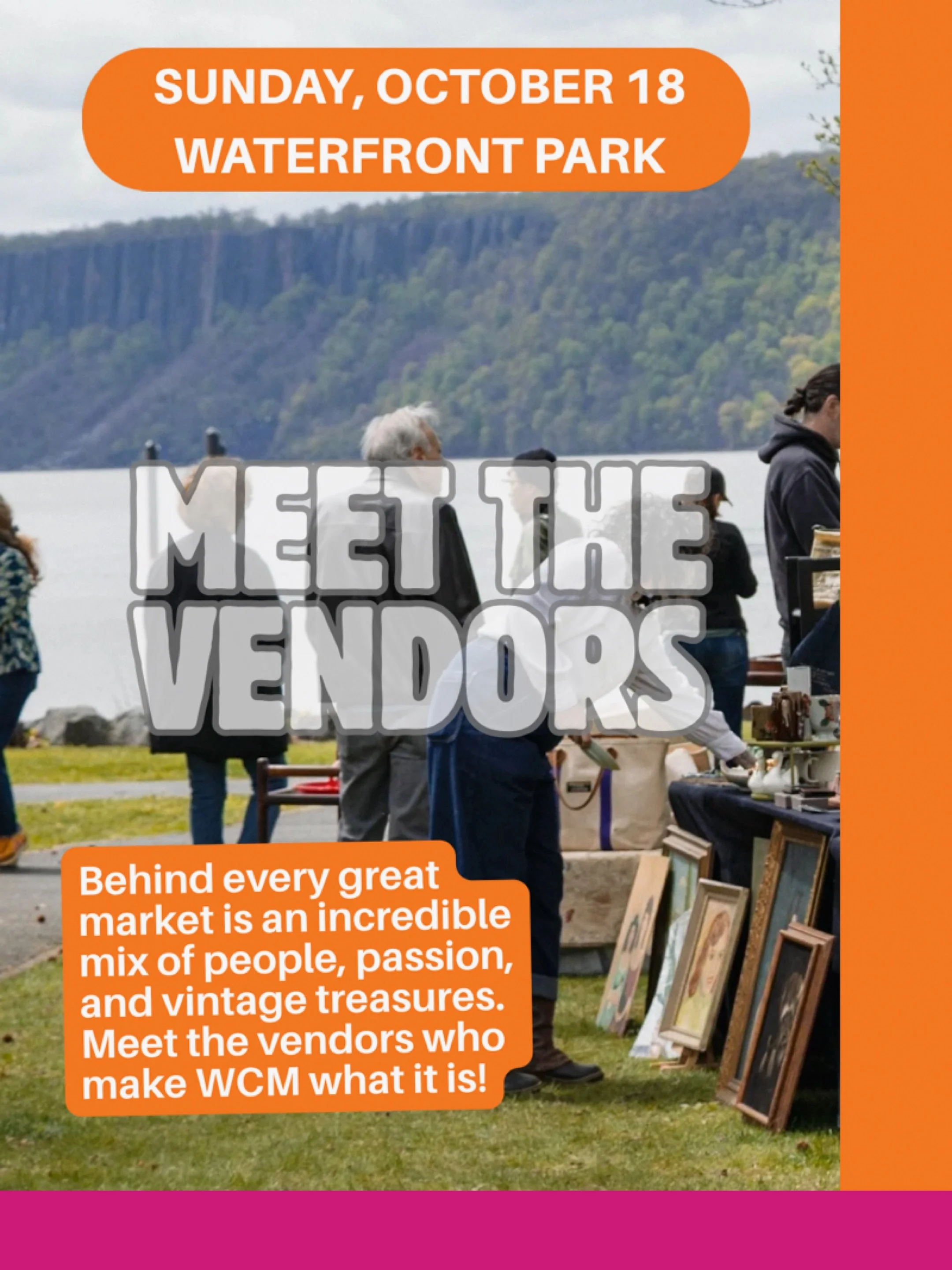 The October Vendors are here! 🩷🧡

Which vendors are you most excited to see first? Start planning your visit, bring your favorite friends, and arrive early so you don&rsquo;t miss a thing!

Come see why WCM is the vintage market everyone&rsquo;s ta