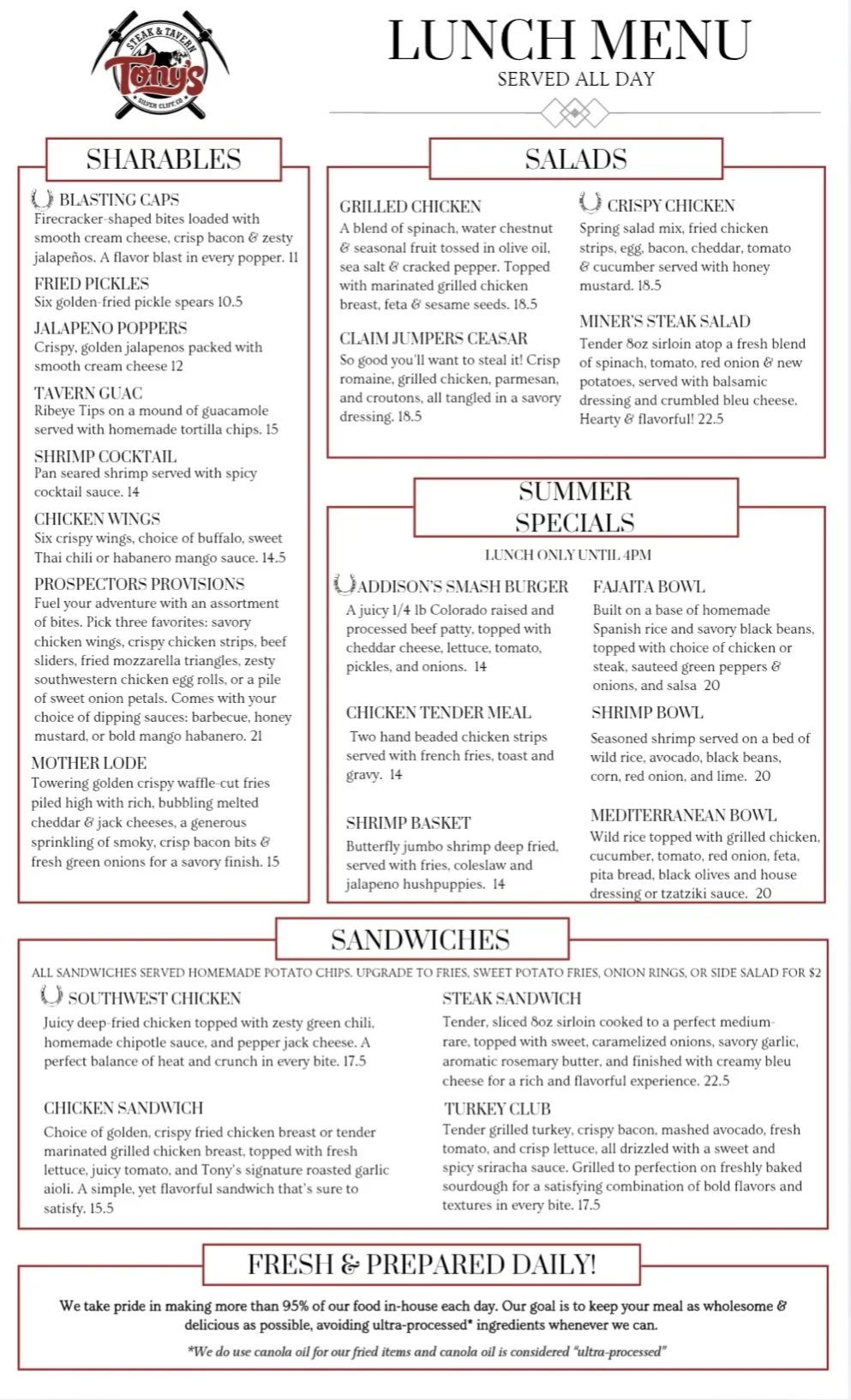 Tony's Steak & Tavern Lunch Menu.JPG