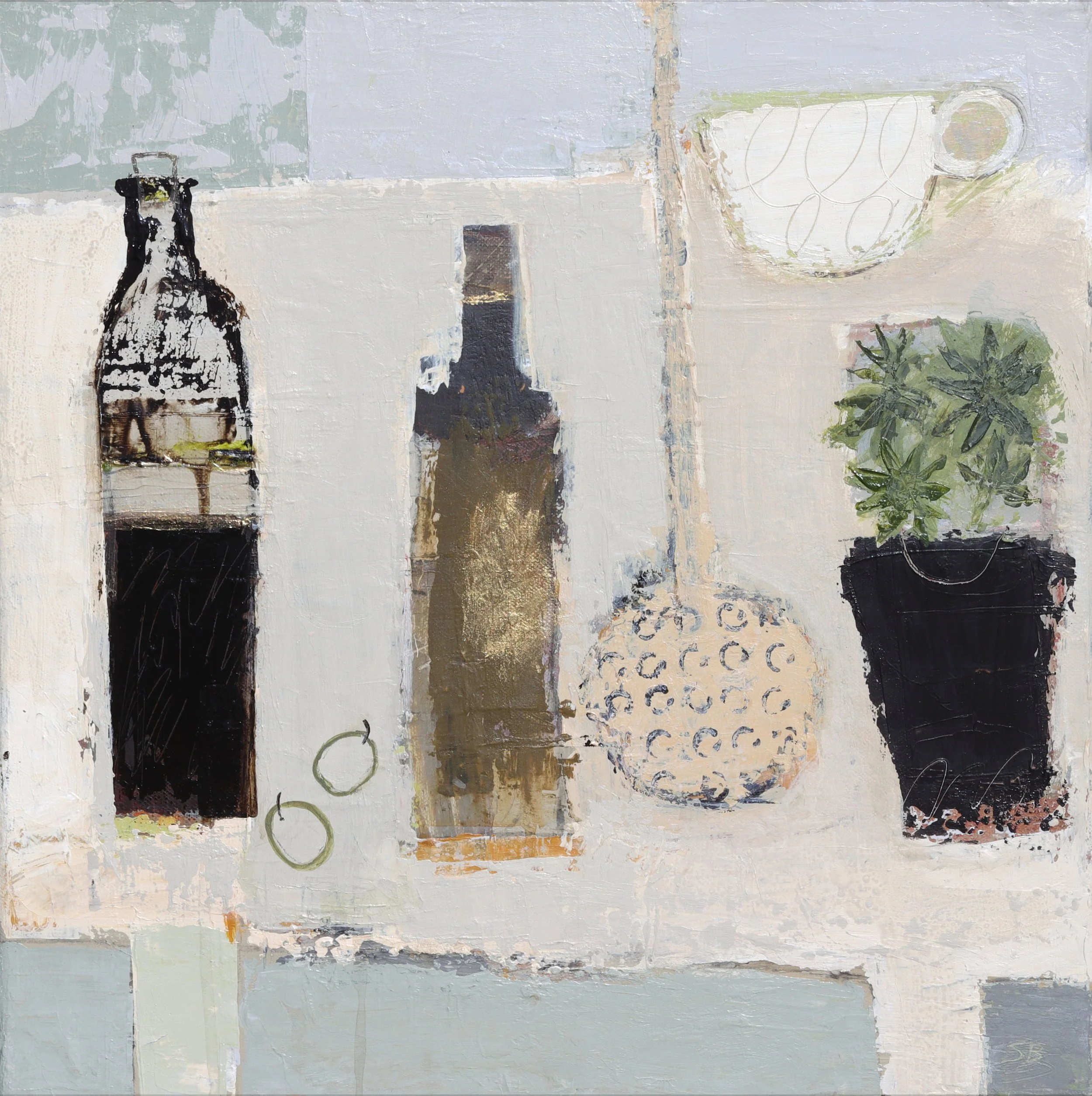 Olives and Sweet Woodruff - 40 x 40cm - acrylic on linen - 🔴 The Jerram Gallery.