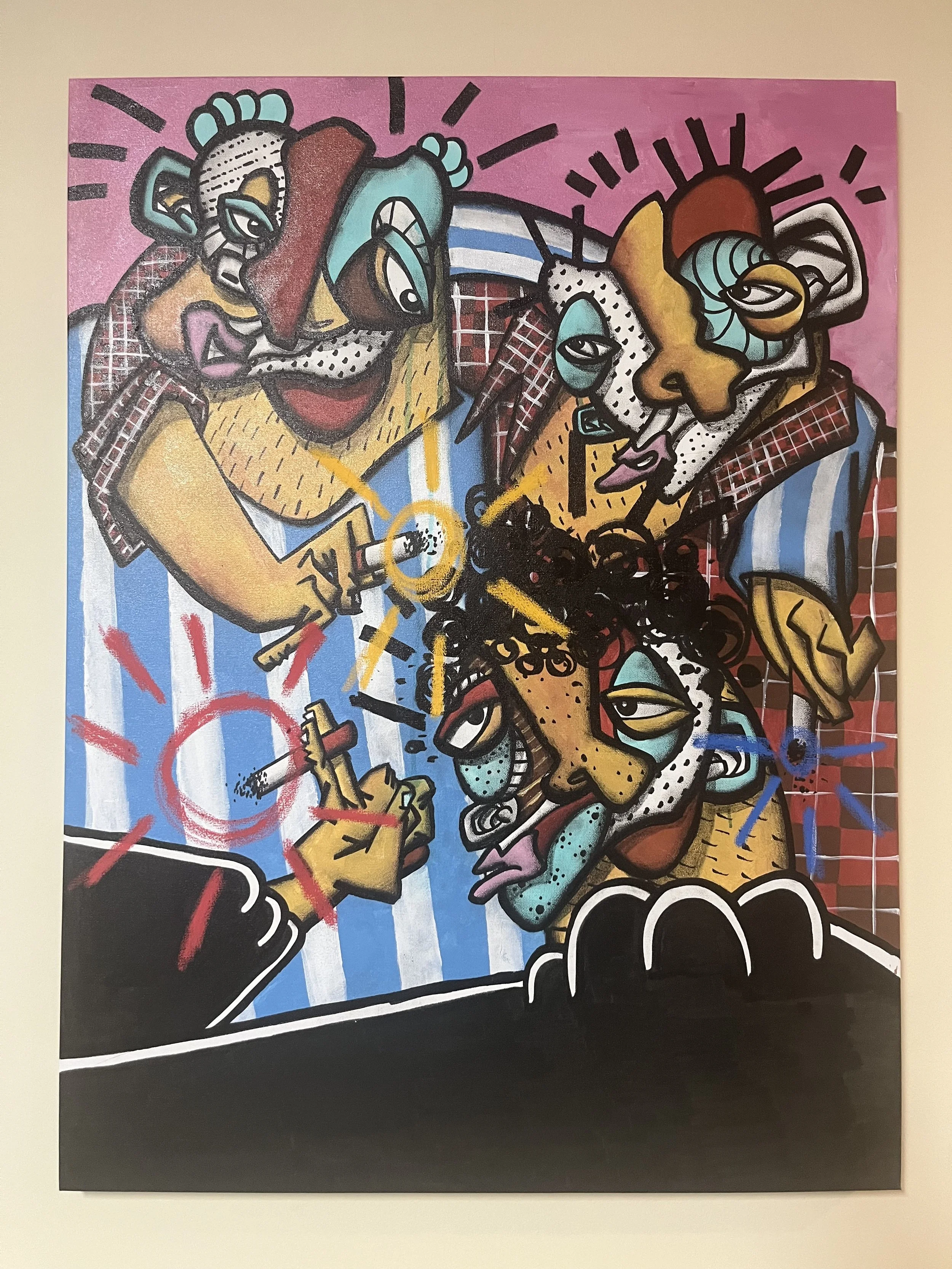 Acrylic, Colored Pencil, Oil Pastel on Canvas
30 x 40 inches