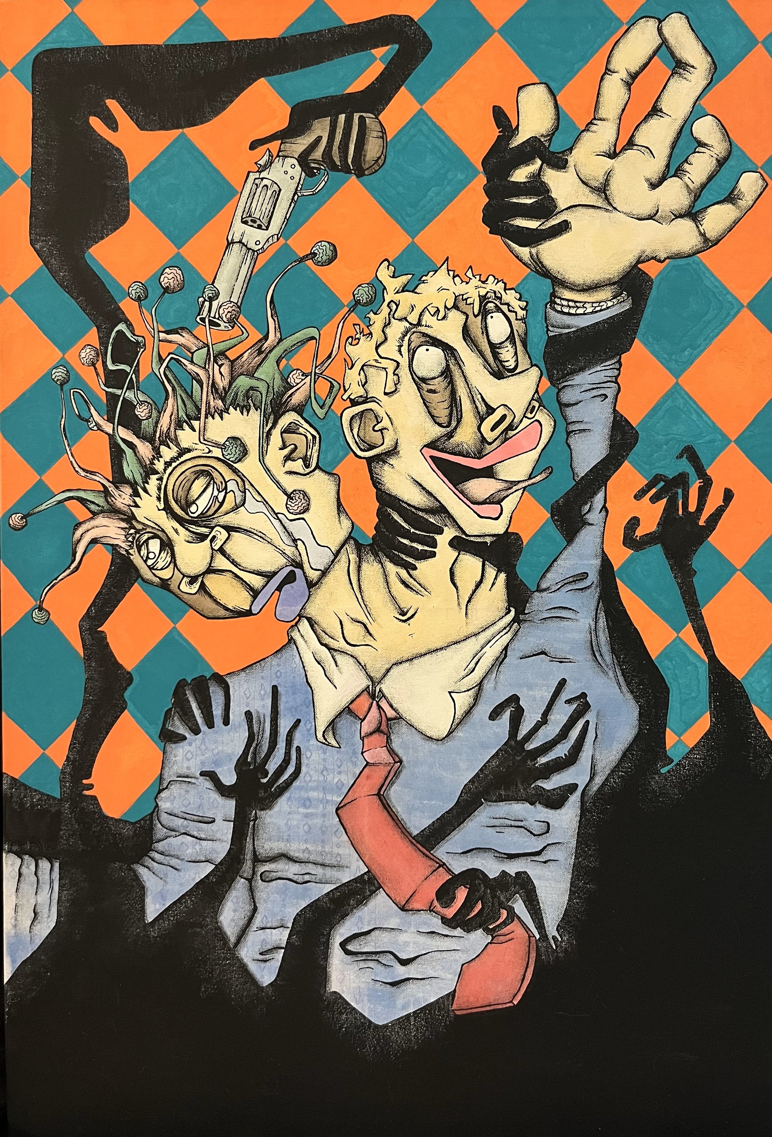 Acrylic, Ink, Colored Pencil, Pastel on Canvas
24 x 36 inches