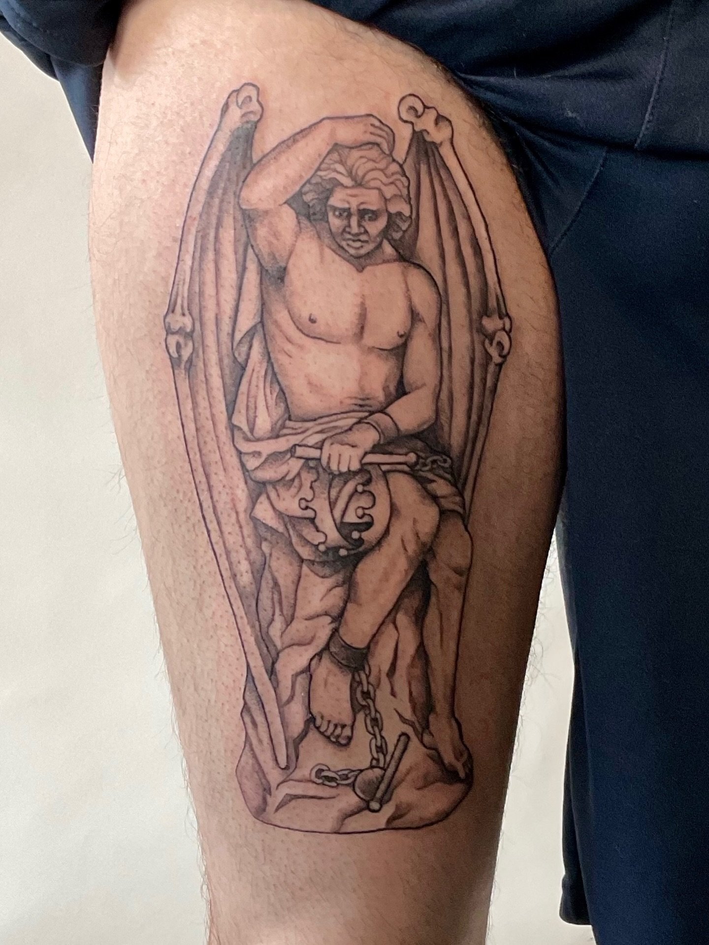 The biggest piece I&rsquo;ve done so far is of a sexy Lucifer and I wouldn&rsquo;t have it any other way 😇 thank you @the_butt_shark for trusting me with this project and for the excellent conversations on religious deconstruction! 

#portlandtattoo