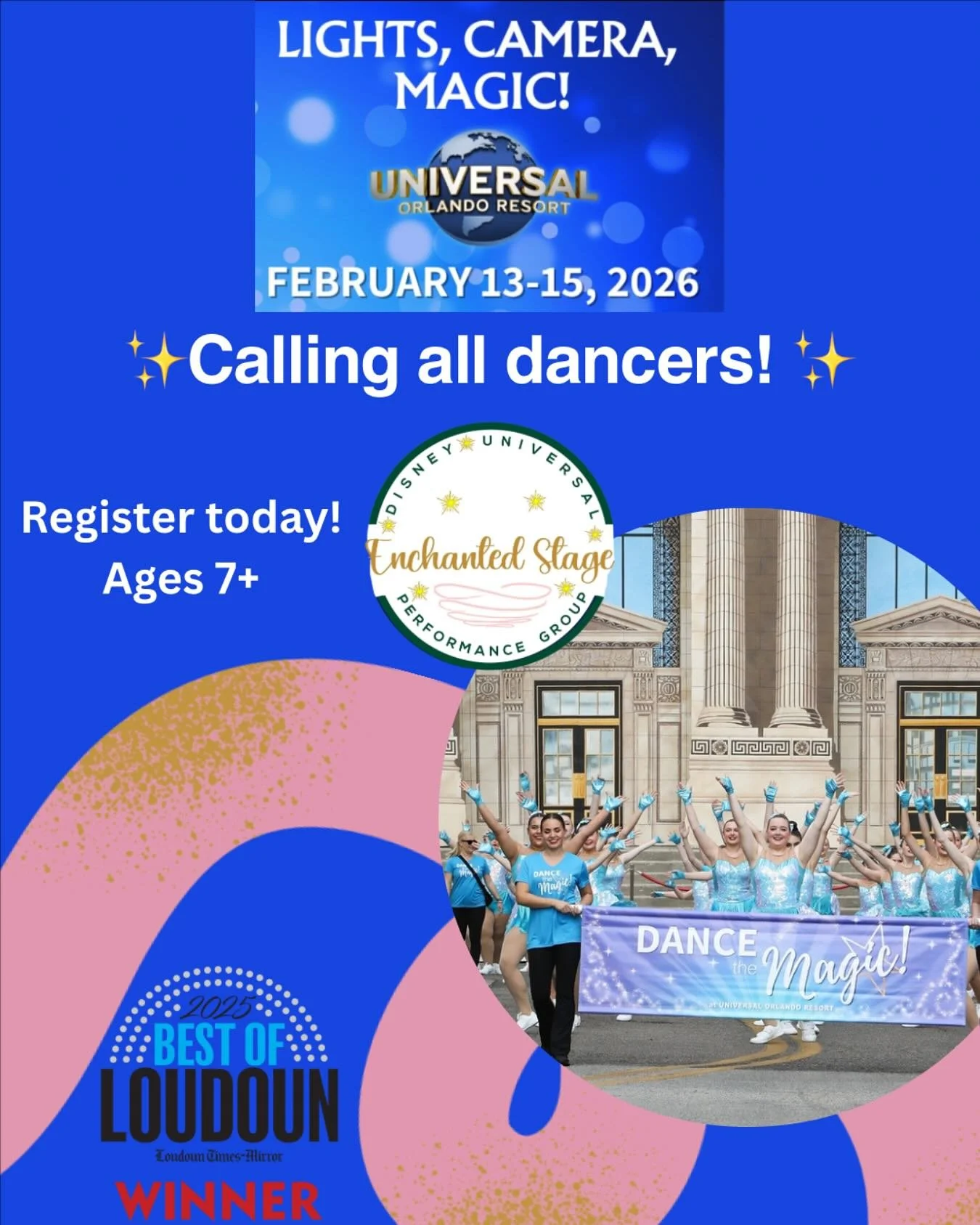 🚨Attn: Dancers Ages 7+!!!!!

❣️Enchanted Stage is heading into an EPIC Adventure in 2026❣️

▫️Now recruiting dancers, ages 7+, for our Universal Event in February 2026! 

🎉Exclusive: ONLY FOR THIS EVENT!! Upgrade to a 3 day park ticket and be able 