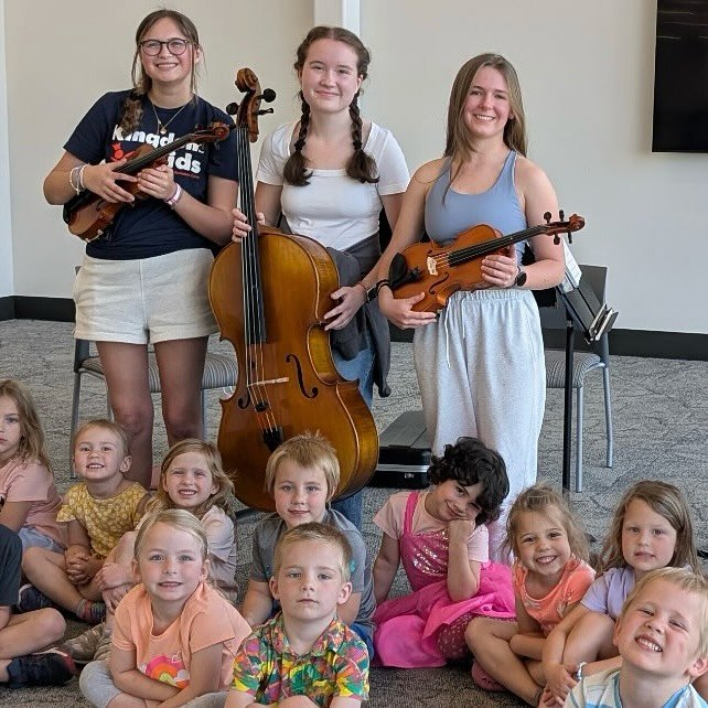 Mrs. M&rsquo;s Creative Adventures class had some special guests today- orchestra students from Pine Island High School (who also all work in our late pick up program) came to share several pieces and to let our preschoolers explore the instruments. 