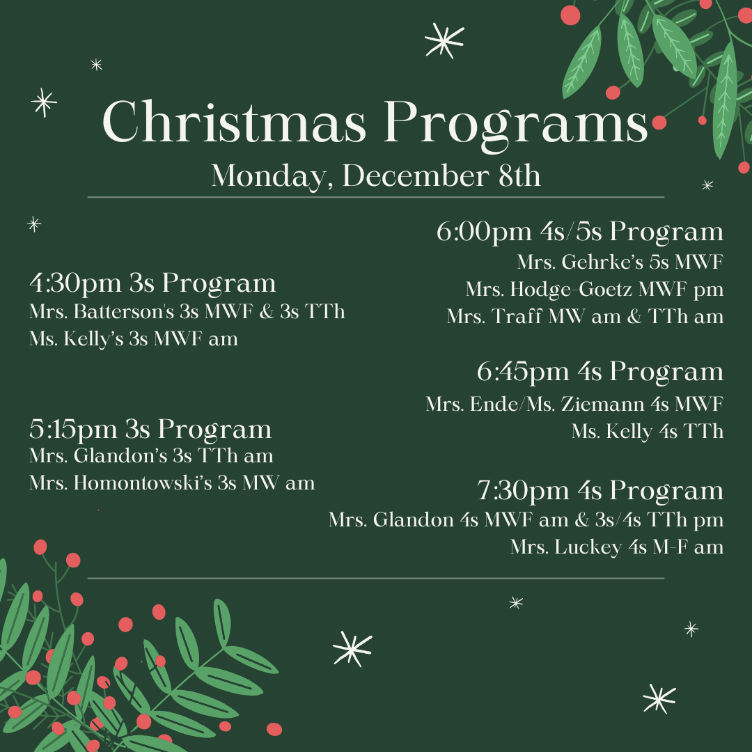 Christmas Program Schedule