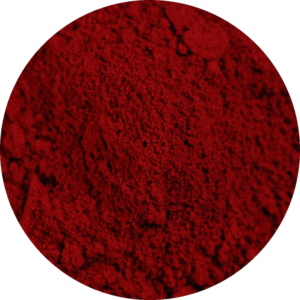 Close-up of bright red carmine pigment powder.