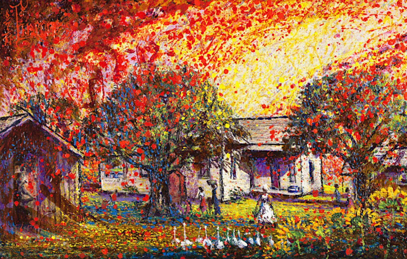 Backyard with Red Sky