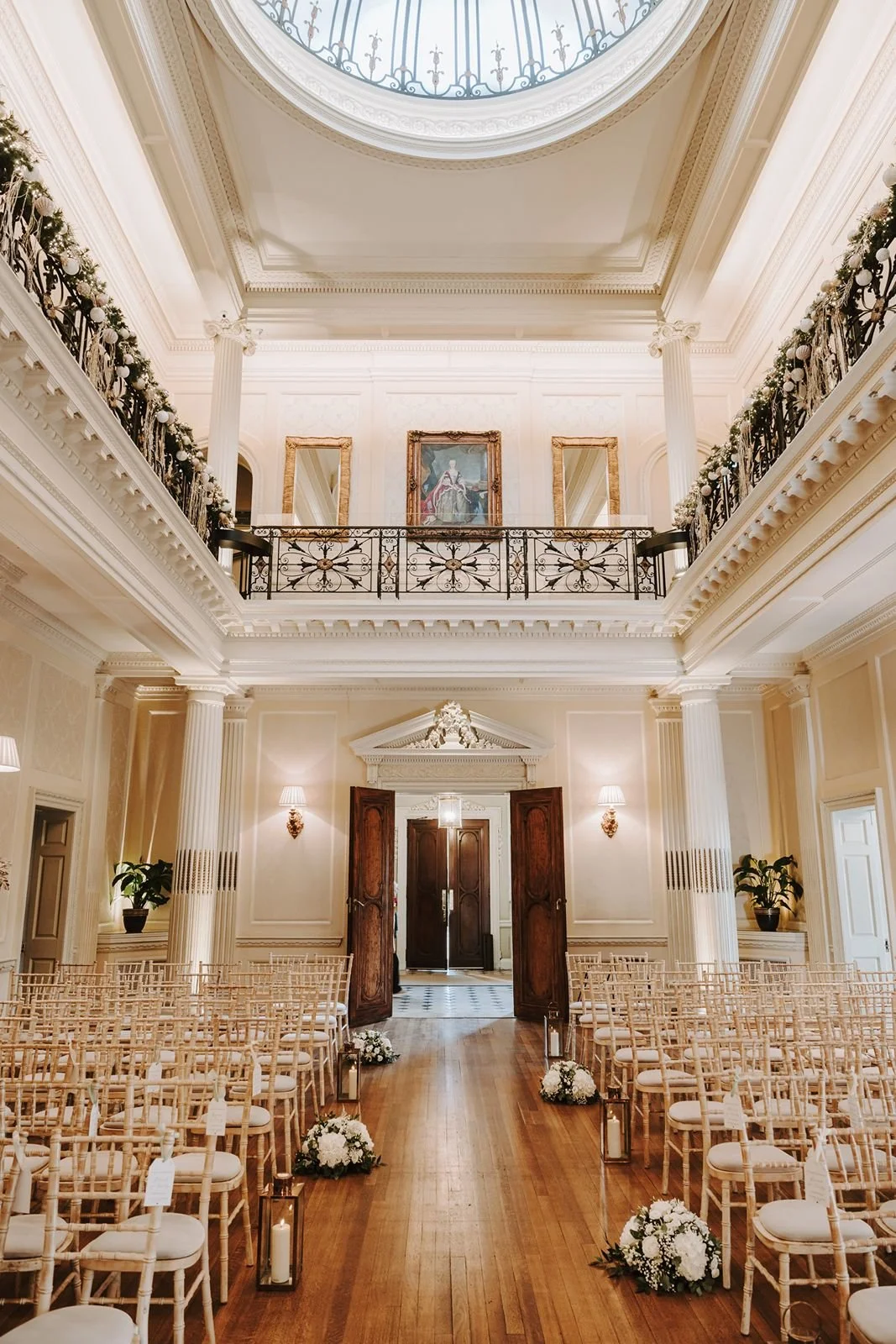 Hedsor House Centre Hall dressed ready for wedding ceremony