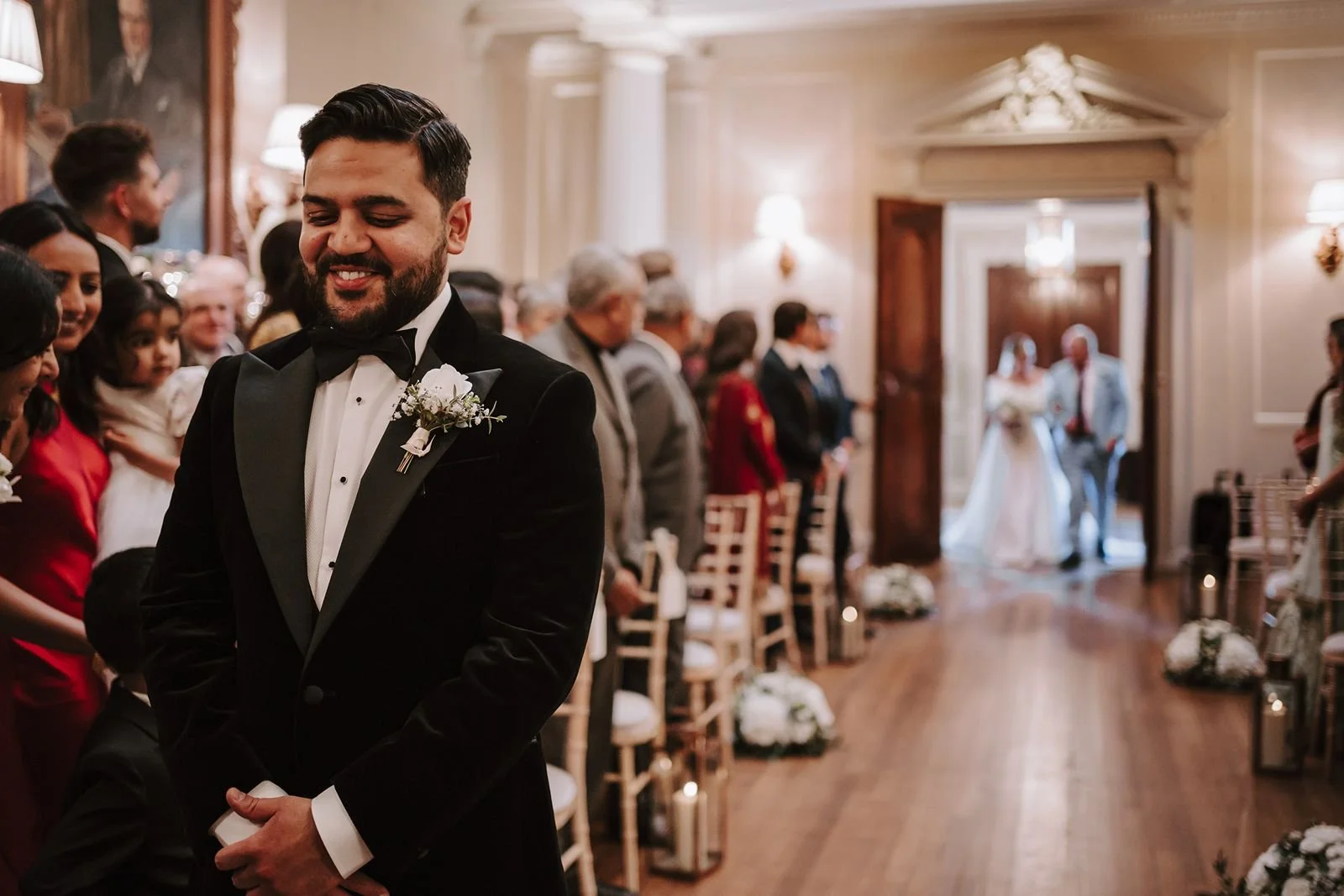 Groom stood waiting as bride arrives for ceremony