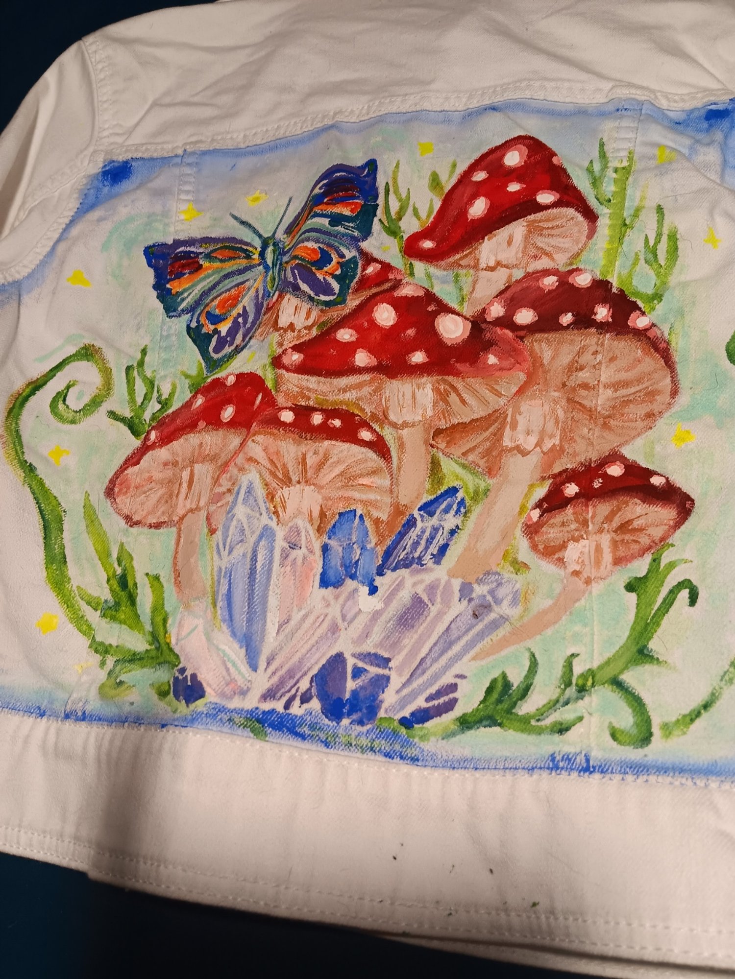 Fantasy Mushroom White Jean Painted Jacket