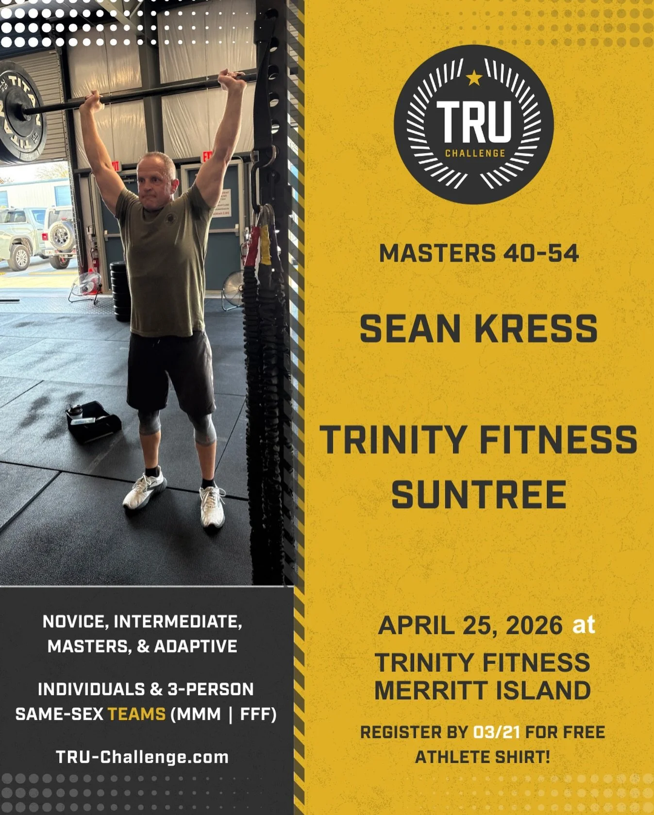 ATHLETE CONFIRMED!! Sean Kress representing @trinityfitness_suntree in Masters 40-54 Let&rsquo;s Gooooo!!! @thetruchallenge