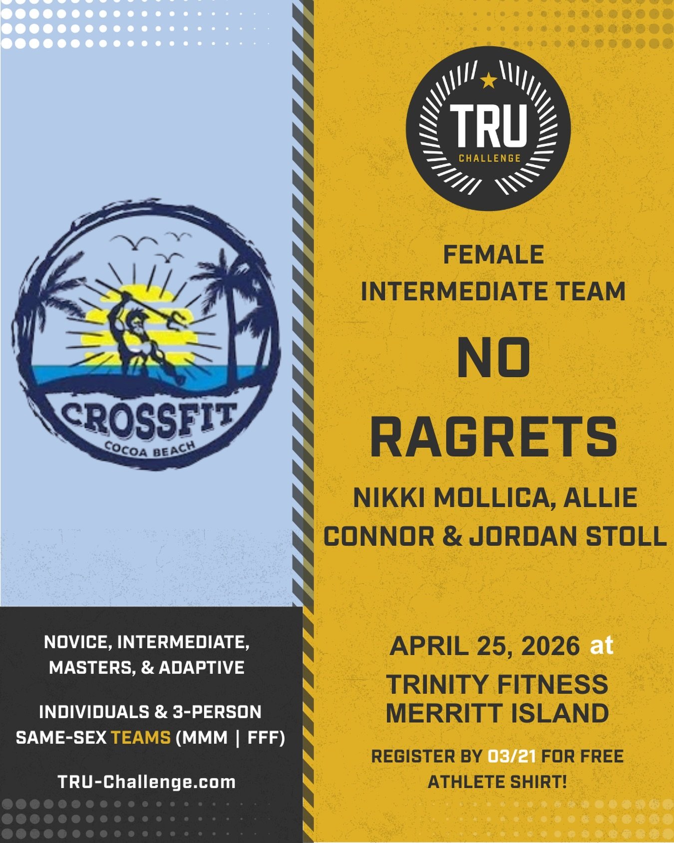Another Team of 3 CONFIRMED!!! From @crossfitcocoabeach team :: No Ragrets :: Nikki Allie and Jordan ready to bring the fire 🔥 💪🏻