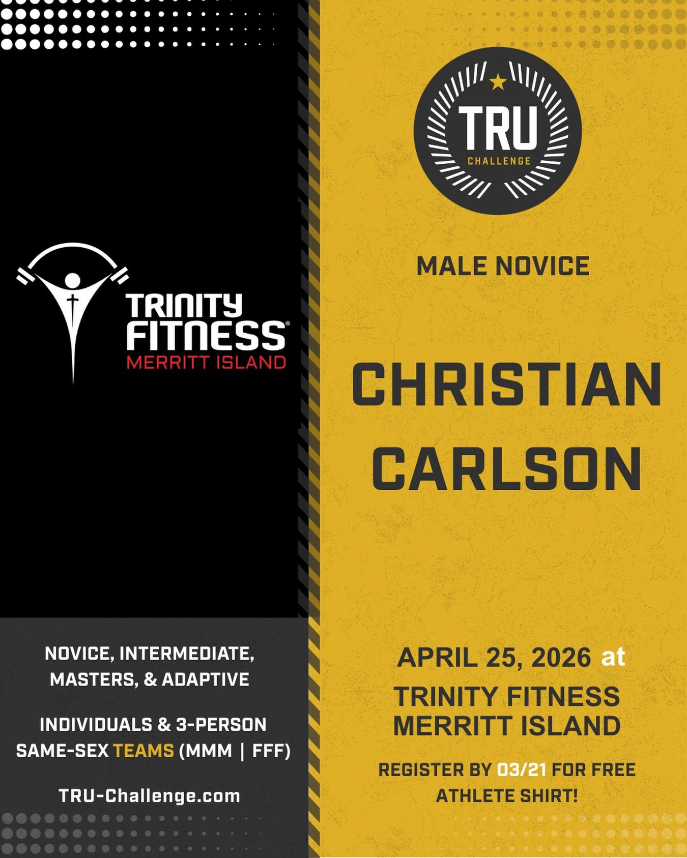 Male Novice Athlete :: Christian Carlson from TFMI is locked in!!! @thetruchallenge