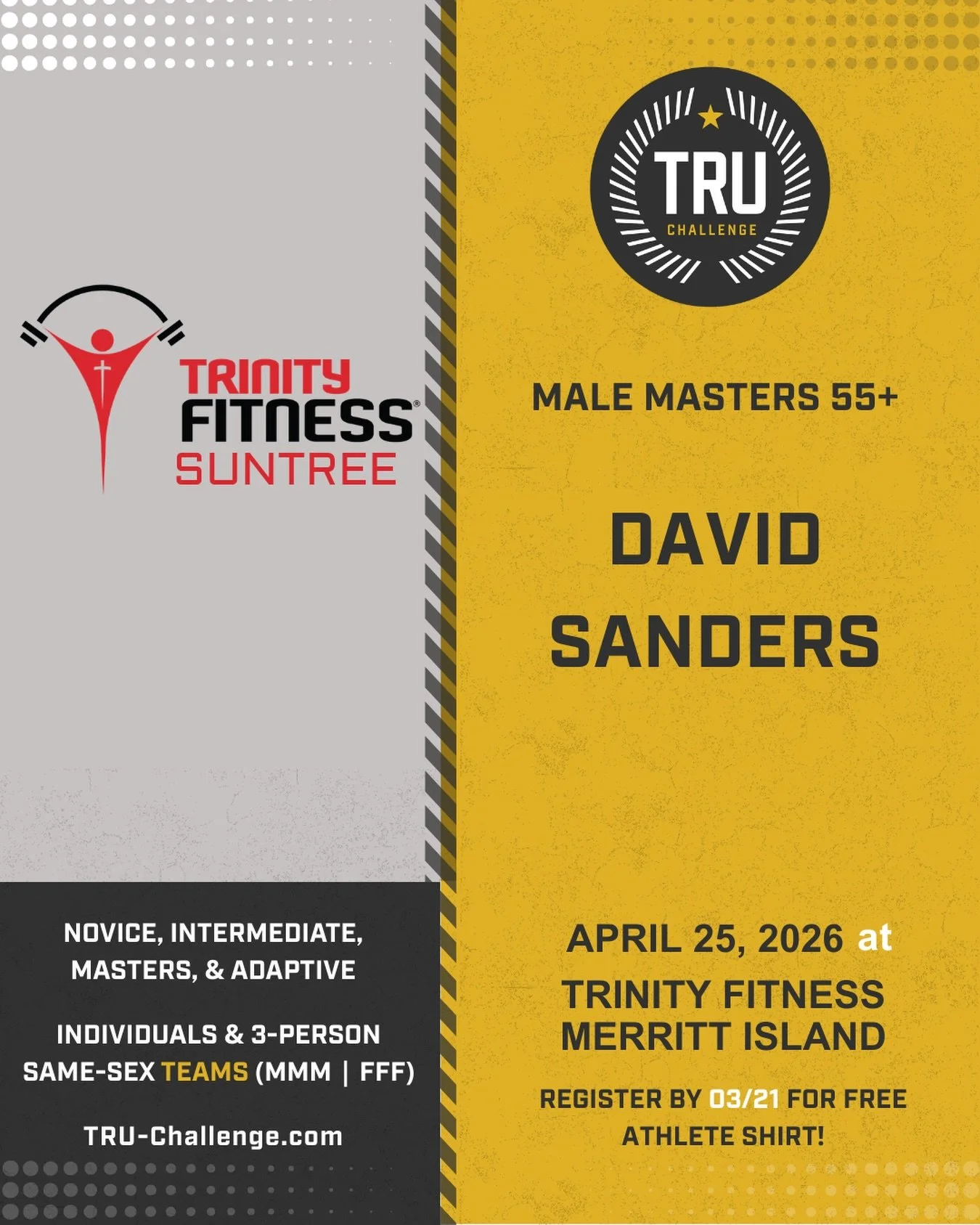 Another @trinityfitness_suntree Athlete CONFIRMED!! Let&rsquo;s go @sanders5843 @thetruchallenge
