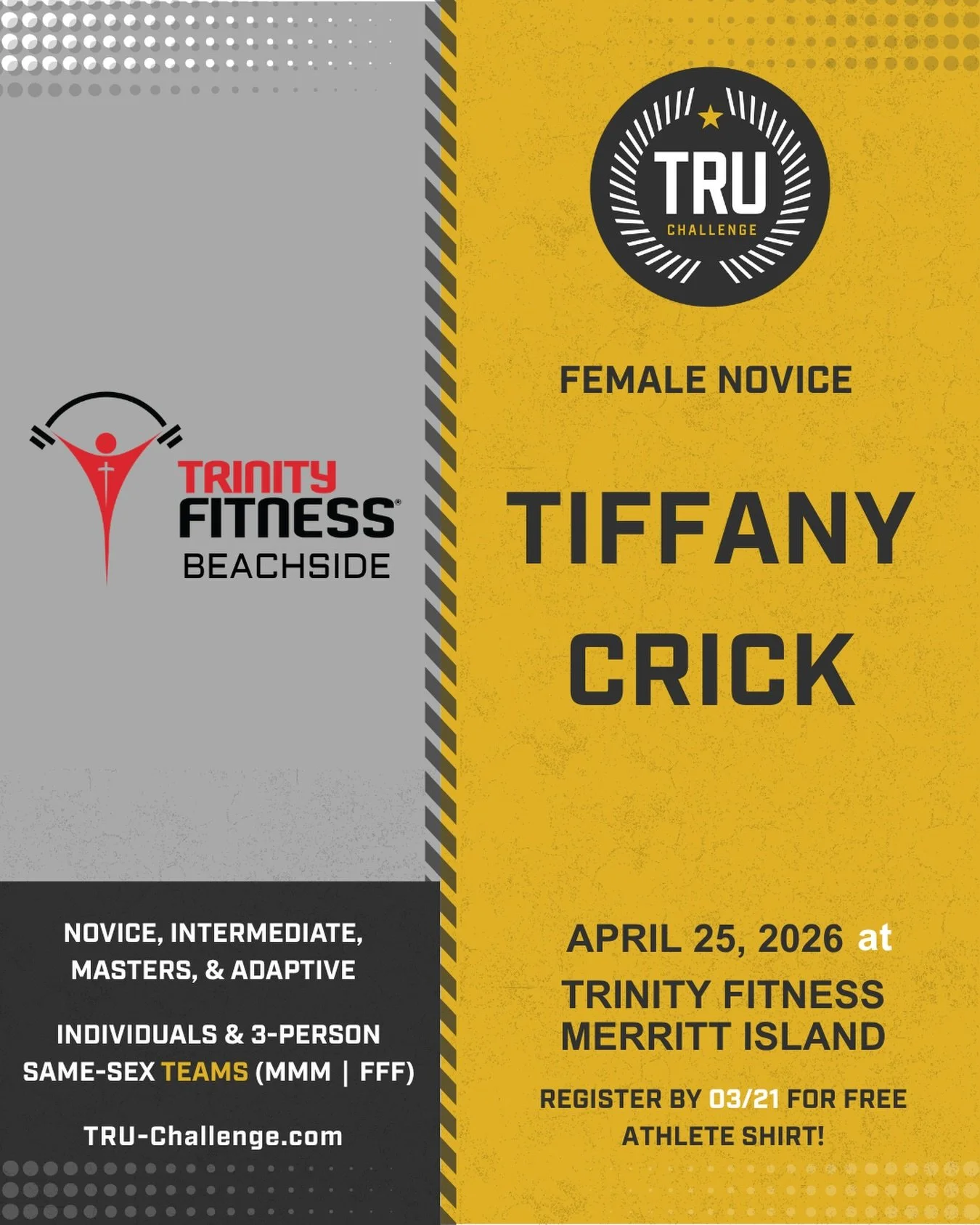 Let&rsquo;s Go! Tiffany Crick from @trinityfitness_beachside is confirmed Female Novice!! @thetruchallenge