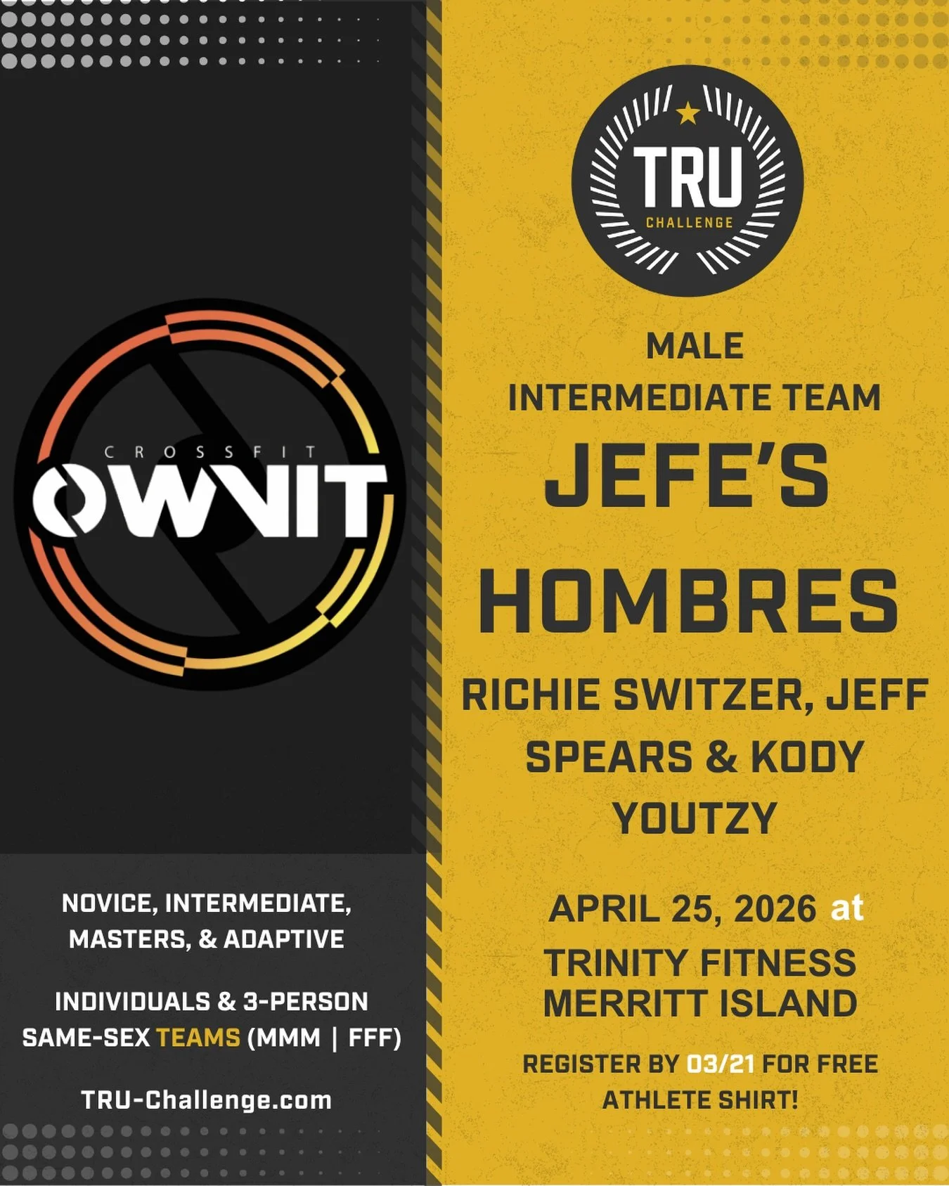 Team Announcement from @crossfit_ownit JEFE&rsquo;S HOMBRES in Male Intermediate! 🏋️&zwj;♂️ 💪🏻