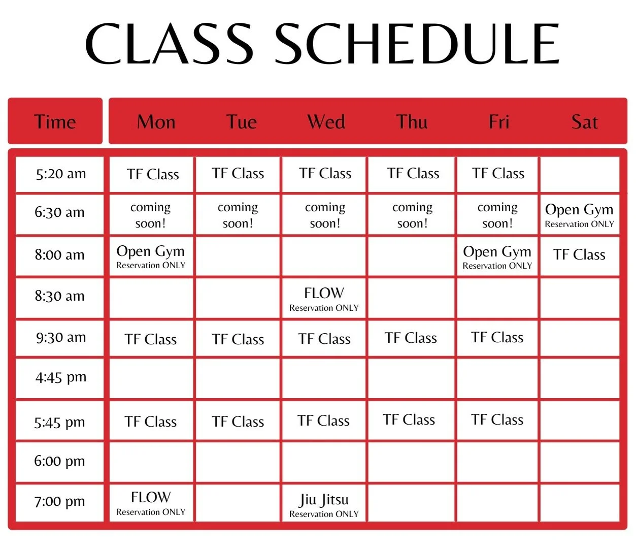 Peep the new Class Schedule starting NEXT week! 🫣 😁 6:30am coming in JUNE!