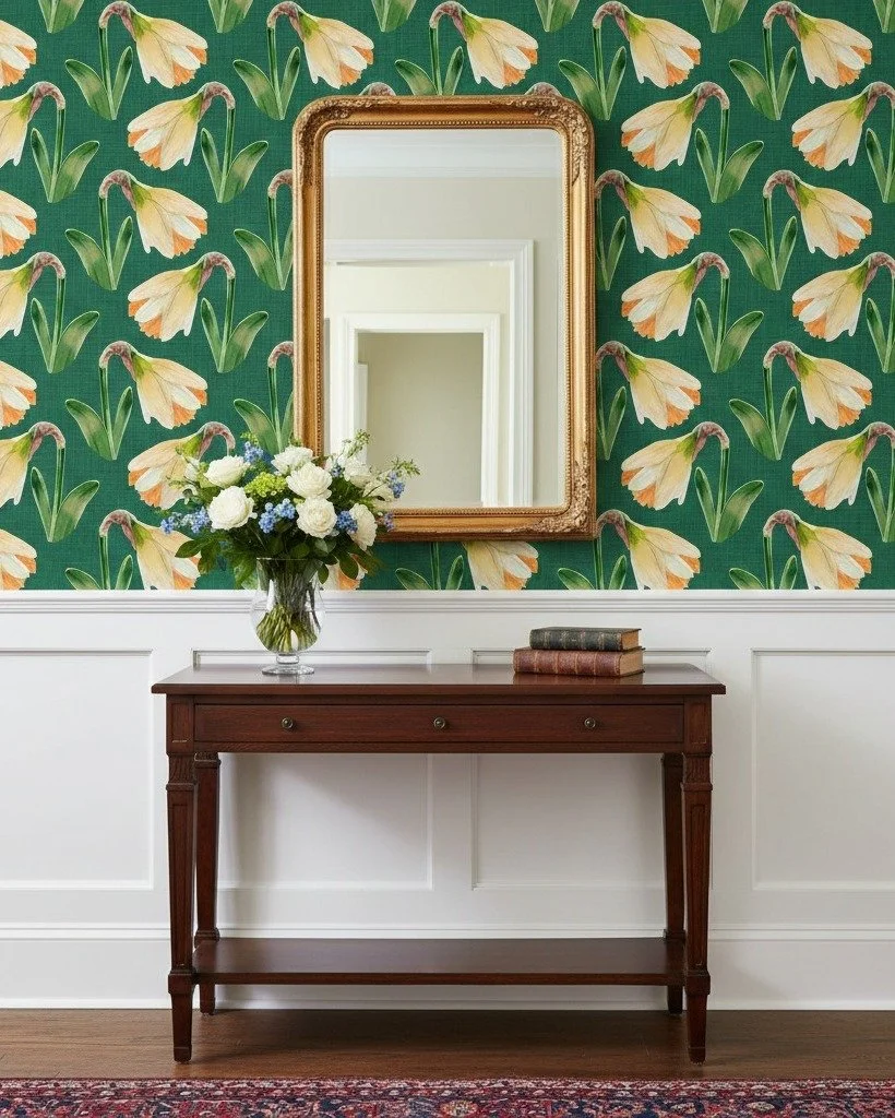 Lately you&rsquo;ve seen this daffodil design on a cushion, but it works beautifully as wallpaper too 🌼
This painting was created back in 2019, after a walk through Ulster Park in Coleraine. The daffodils were everywhere, and I remember wanting to c