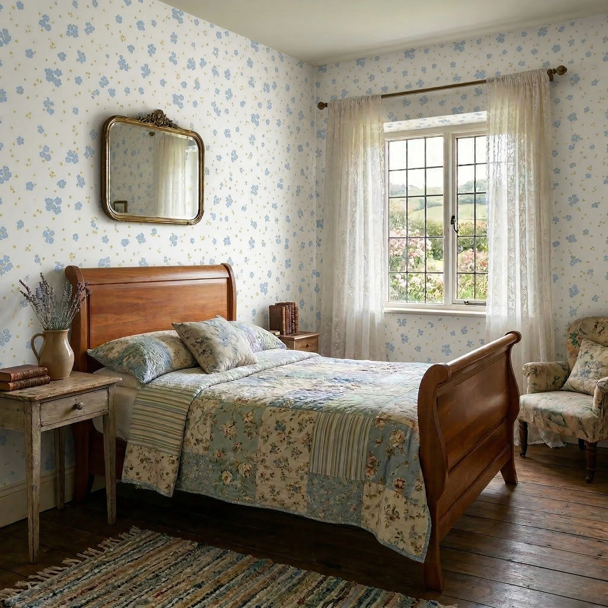 🌿 Cottagecore or Modern? You decide 💙
I've always loved how florals can transform a space, but I wanted to see just how versatile my Sky Blue Florals wallpaper design really is.

So I placed it in two completely different rooms: 🏡 A cosy cottageco