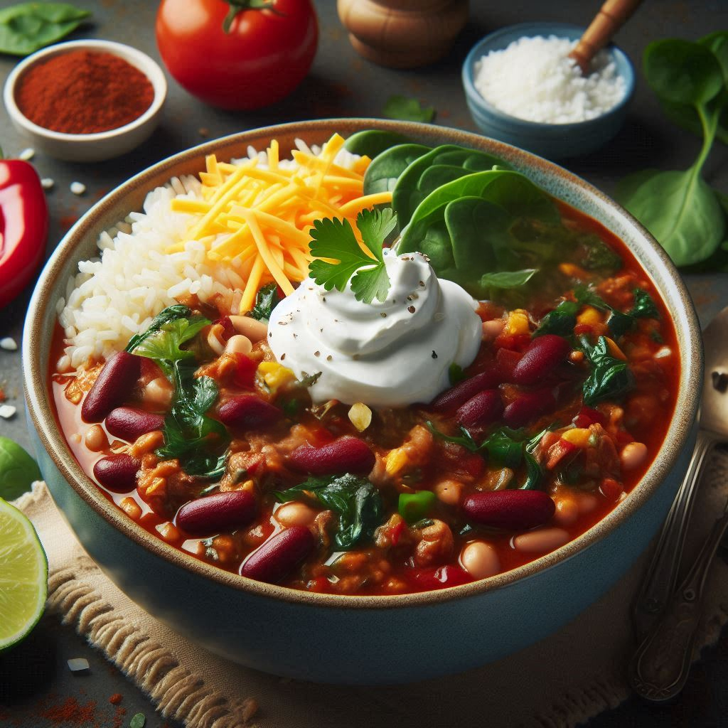 Chili with Brown Rice and Spinach