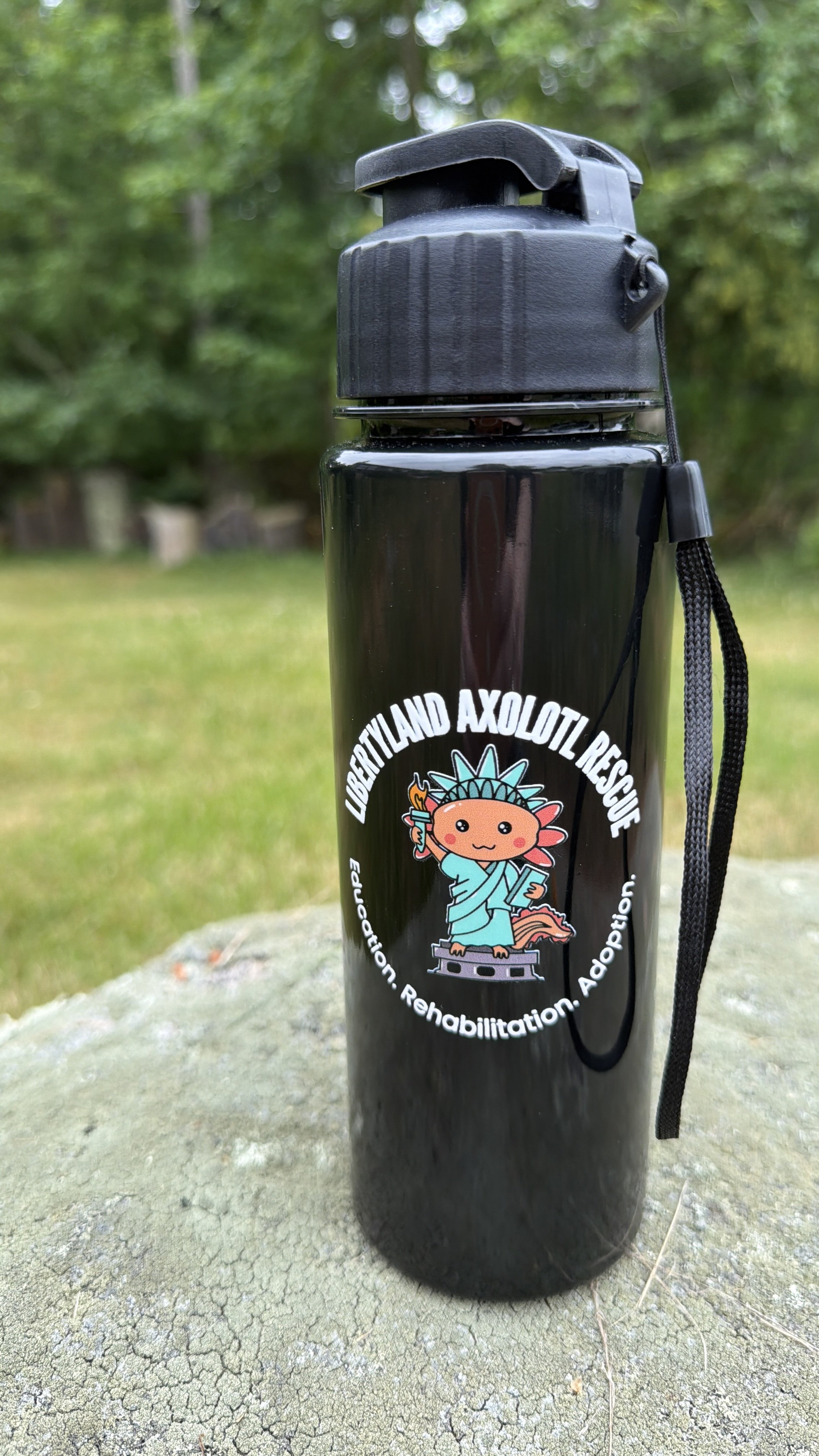 Libertyland Axolotl Rescue Logo water bottle