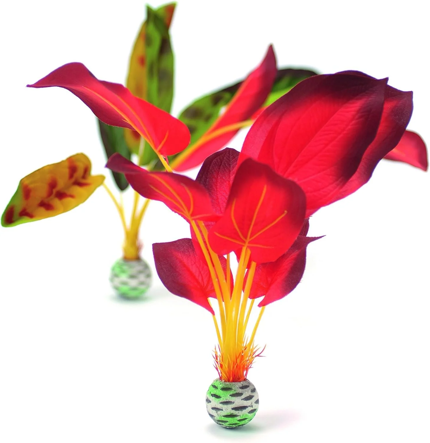 Silk Plant Set Large Green & Red