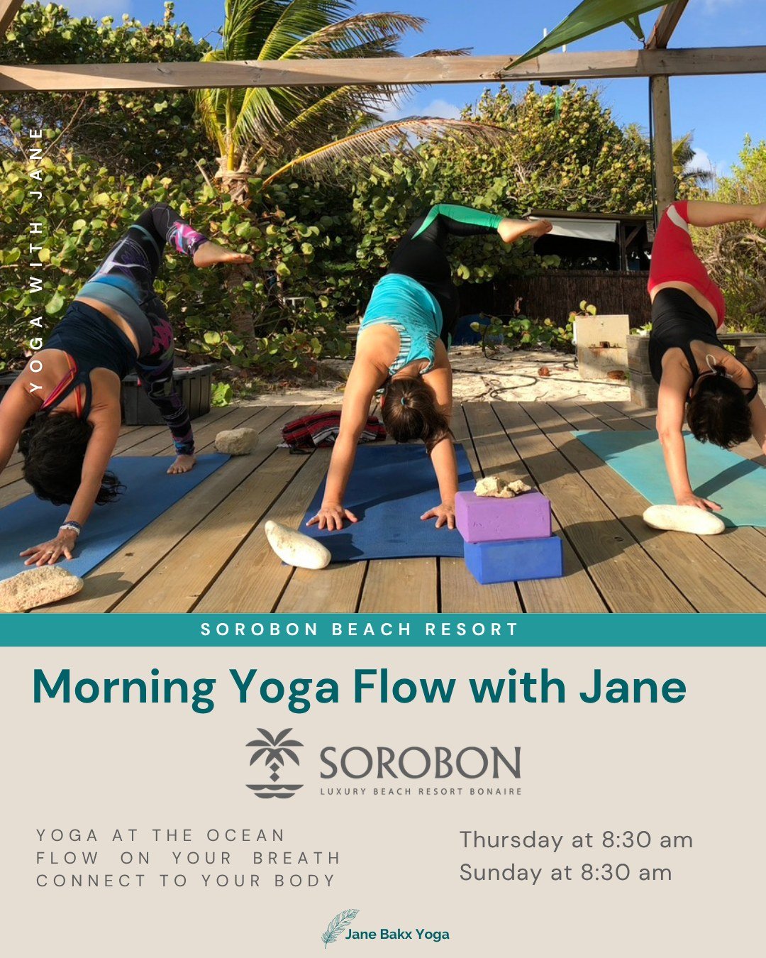 Yoga at the ocean at Sorobon Luxury Beach Resort is here for the high season.
Practising yoga while feeling the wind on your skin, breathing the fresh salty air and overlooking Lac Bay is such a beautiful way to start your day.

I&rsquo;m hosting two