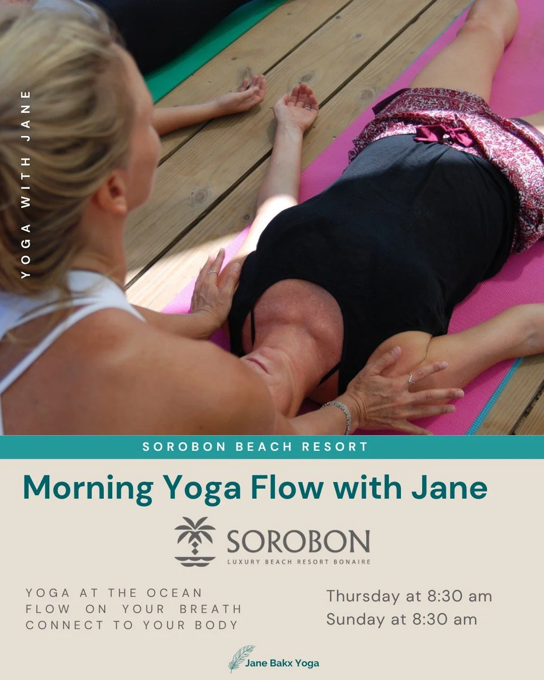 I&rsquo;m so happy to be guiding Yoga at the ocean again this high season.
Flowing at Sorobon Luxury Beach Resort while feeling the wind on your skin and looking out over Lac Bay brings such lightness and freedom.

Join me for my two weekly Flow clas
