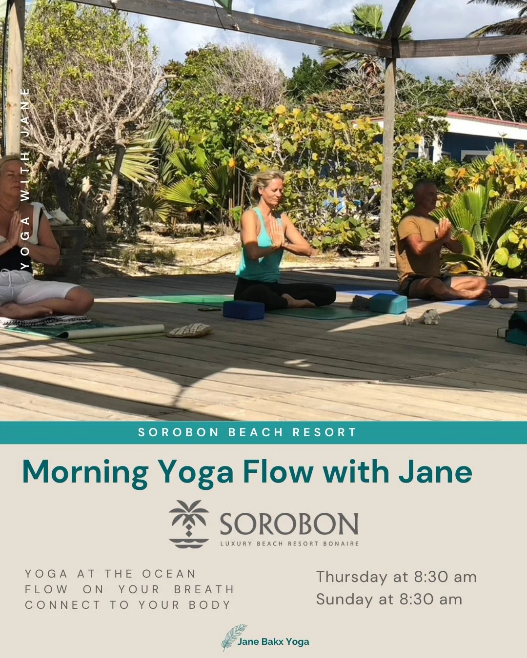 Whether you live on Bonaire or you&rsquo;re here for a holiday, Flow Yoga at Sorobon Luxury Beach Resort is a beautiful treat for your body and mind.
Breathe the fresh ocean air, enjoy the morning sunshine and practise while feeling the wind on your 