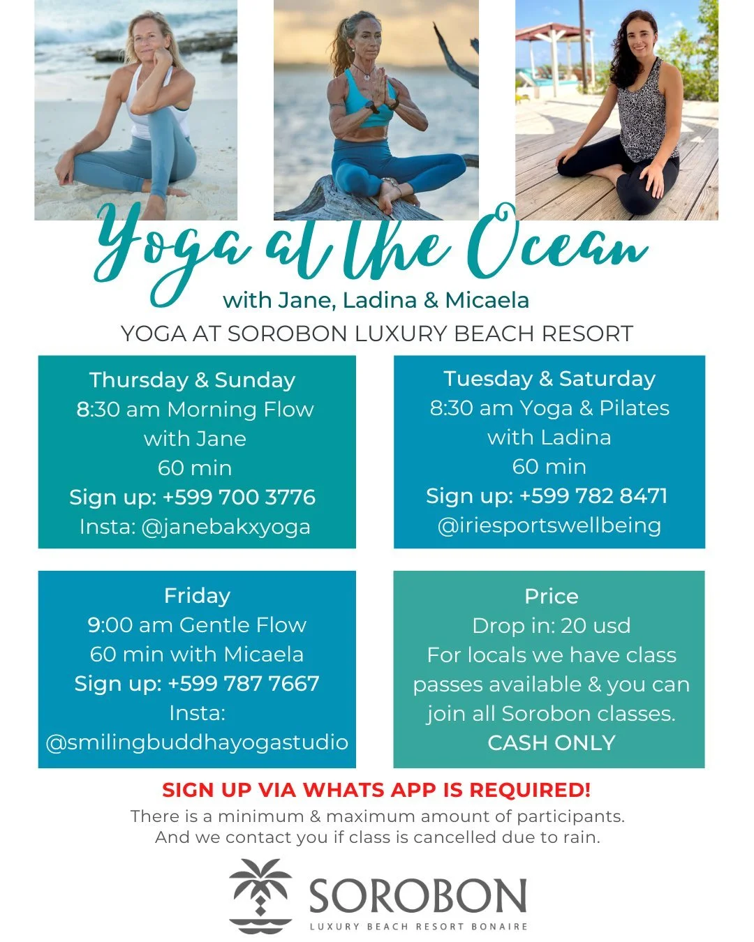 Weekly yoga schedule at Sorobon!
All levels welcome.
Please take a look at the classes for this week and join us on the yoga platform close to the ocean for a beautiful practice.

We hope to see you there!

Details:
Location: Yoga platform @sorobonlu