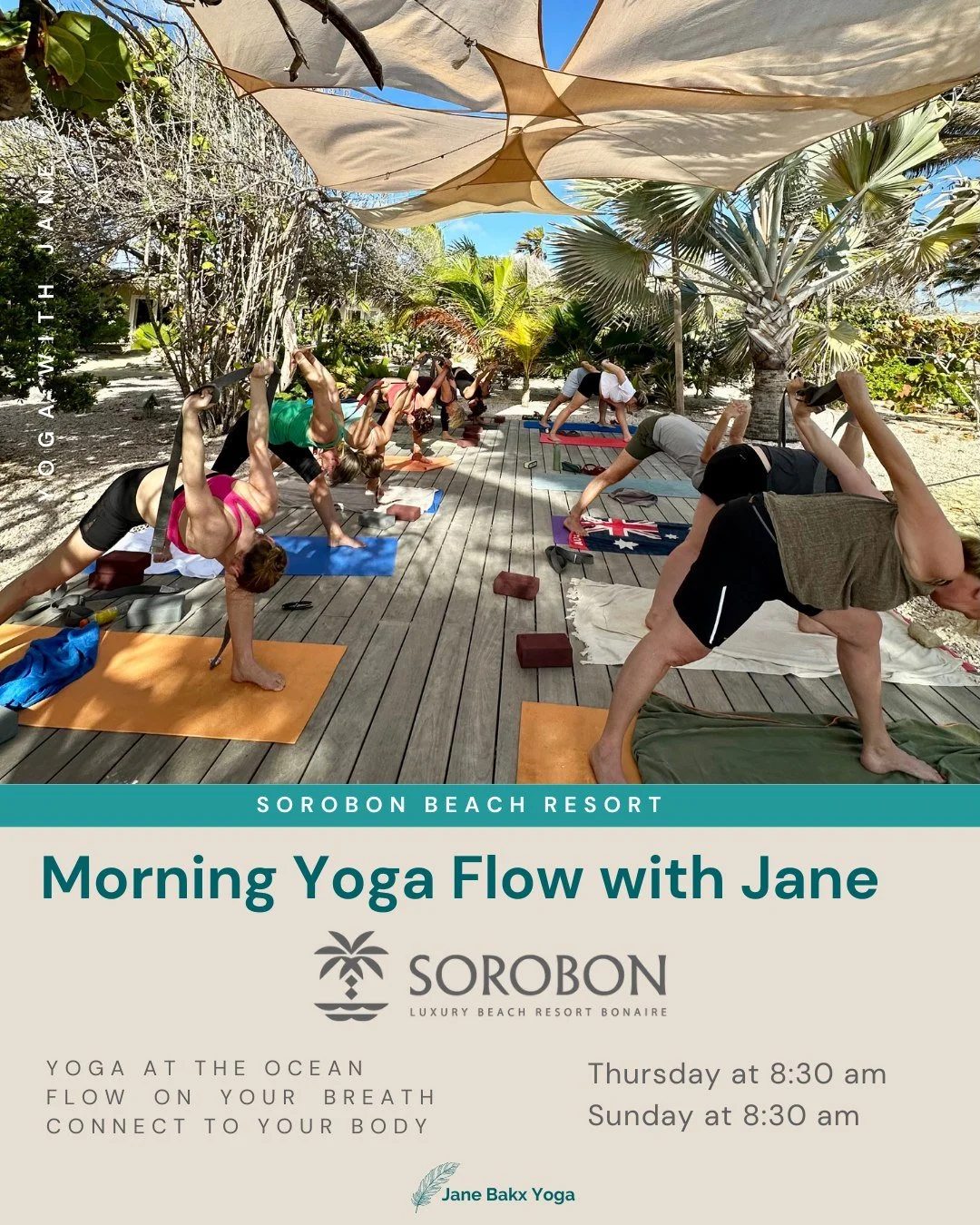 Yoga at the ocean with me at Sorobon Luxury Beach Resort is here for the high season.�Practising yoga while feeling the wind on your skin, breathing the fresh salty air and overlooking Lac Bay is such a beautiful way to start your day.

I&rsquo;m hos