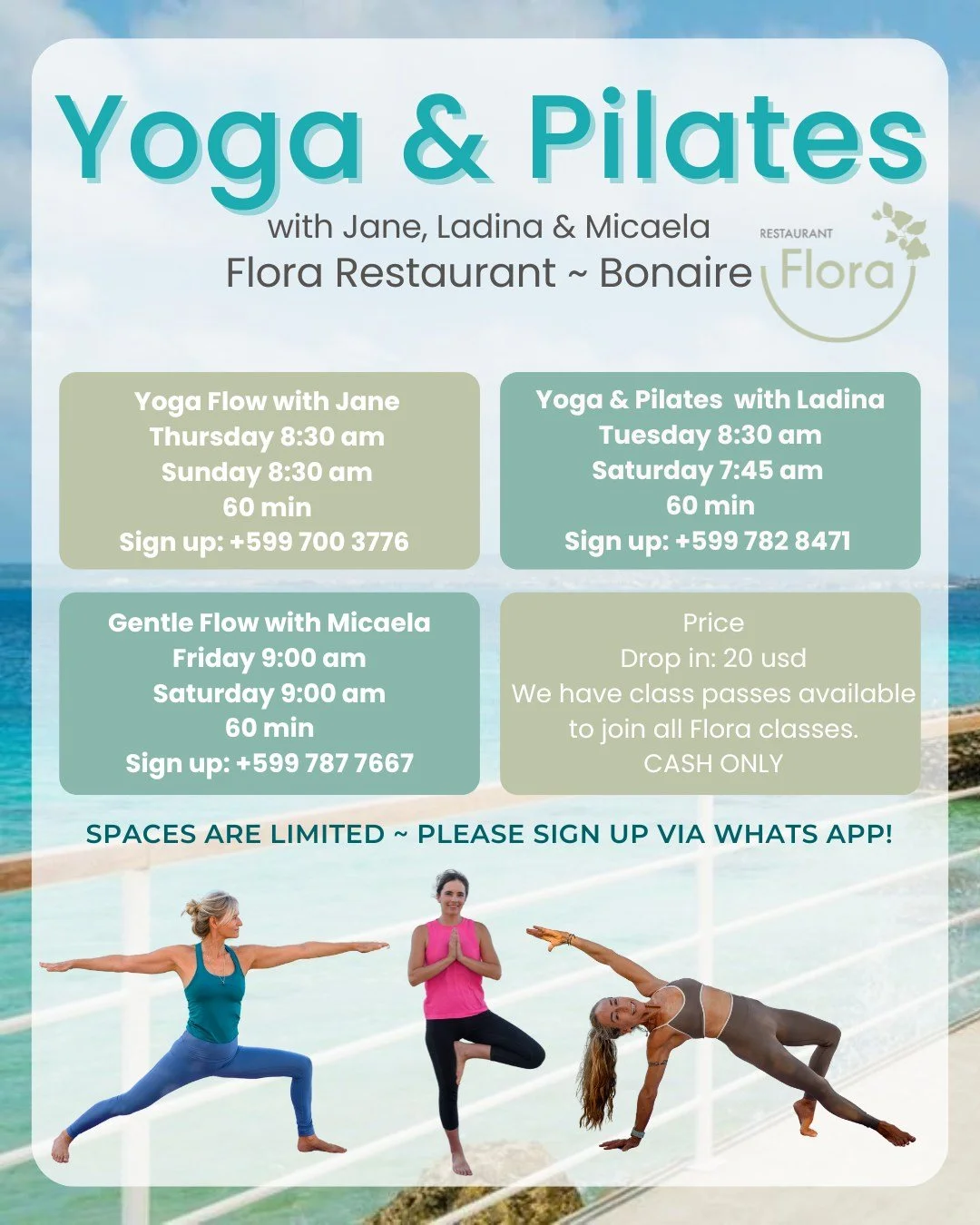 Yoga at Flora offers the best of both worlds &mdash; a beautiful seaside setting and a wonderful variety of classes.
From gentle flow to stronger dynamic yoga sessions, and even Pilates-inspired movement, there is something for everyone.

You can pra