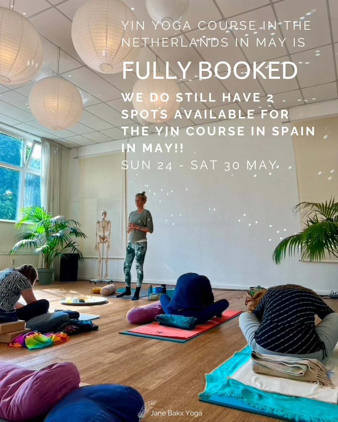 The Yin Yoga Teacher Training in Bussum (Netherlands) this May is now fully booked!
Thank you for your trust. ✨

We also host this Yin Yoga course in Spain in May.
Still 2 spots available!!
Dates: Sun 24 May - Sat 30 May
Course in English

And there 