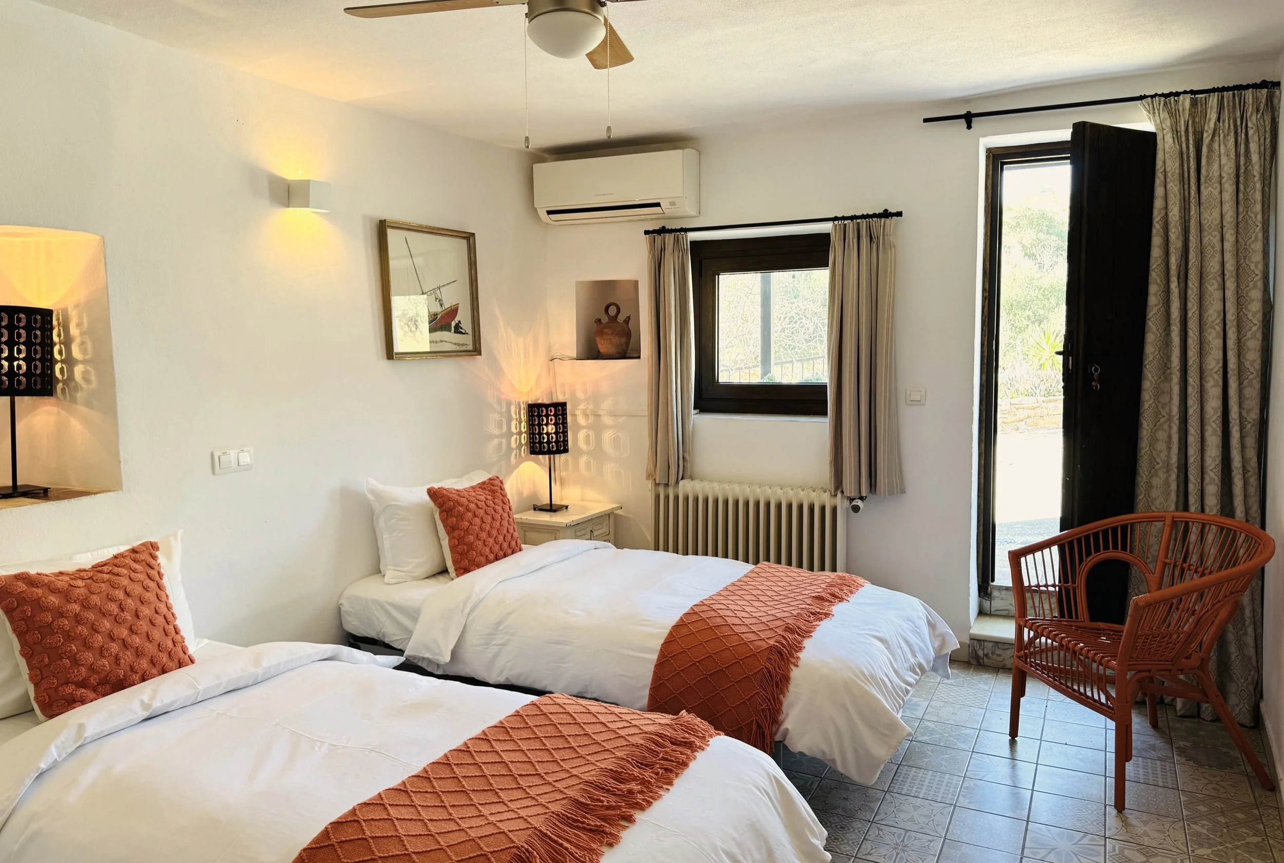 Orange twin room - accommodation yoga retreats & courses with Jane Bakx Yoga