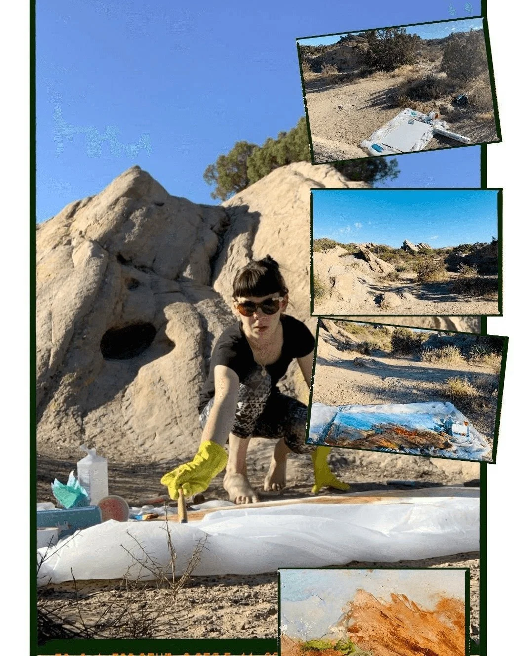 'Vasquez Rocks', 2019.

A commission - plein air.
Yellow rubber gloves, bare feet,
ink on yupo on the desert floor.

I was painting the landscape then.
Trying to make the rock look like the rock.

Somewhere between then and now,
something shifted.

I