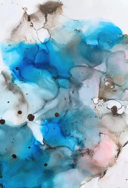 Celestial Tide — Layers of pearl, fog and translucent blush swelling like moonlit water — ethereal alcohol ink painting