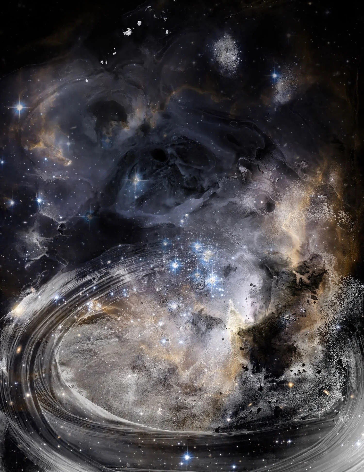 NGC 602: Starbirth at the Edge — Radiant star nursery at the edge of the Small Magellanic Cloud — alcohol ink with Hubble photography