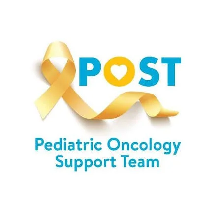 Logo with yellow ribbon, the word 'POST' with a yellow heart replacing the 'O', and the text 'Pediatric Oncology Support Team' below.