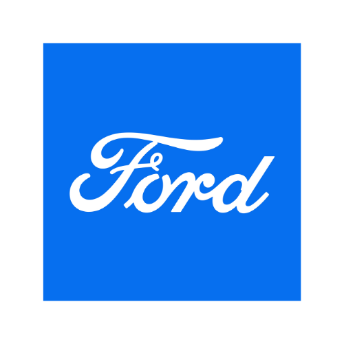 Blue square background with the white Ford logo in script font.