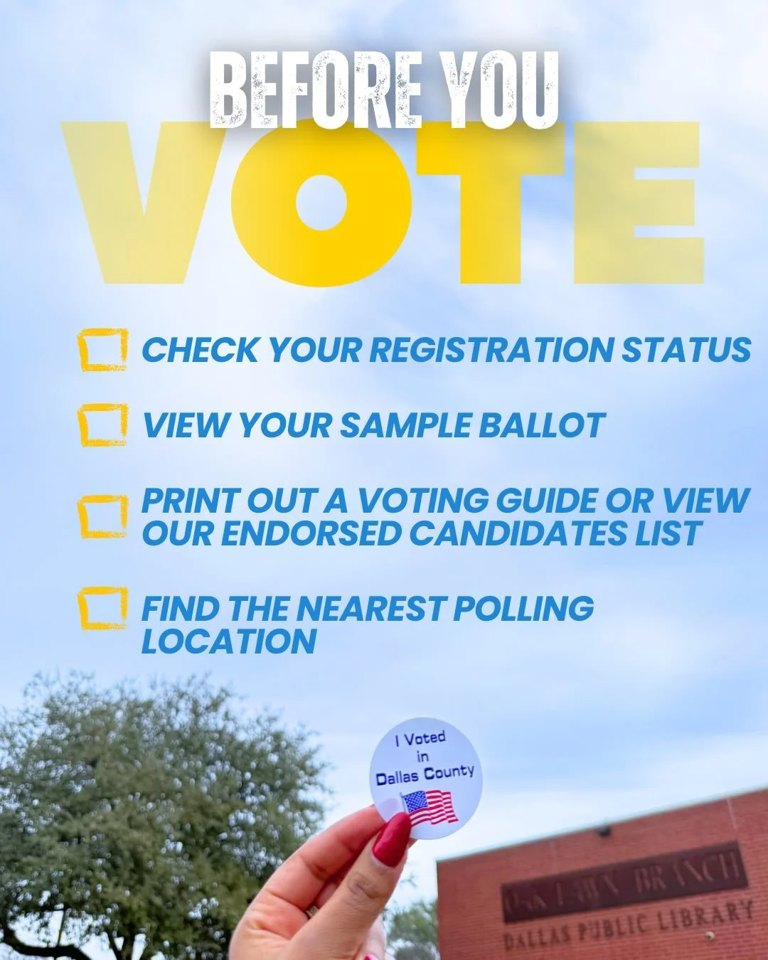 🗳️What to know before you cast your ballot for the 2026 Primary Election! 🗳️Early voting is between now and February 27th! Learn more at dallascountyvotes.org #vote #dallasyoungdems #gotv #earlyvote
