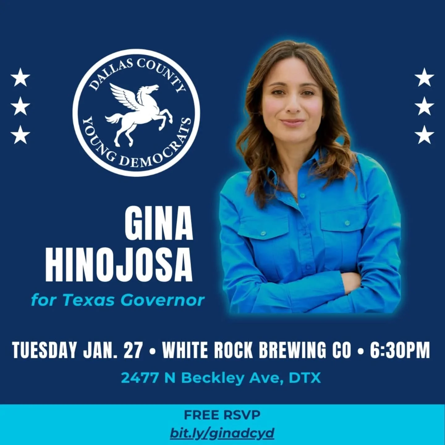 Upcoming DCYD Event; Gina Hinojosa for Texas Governor