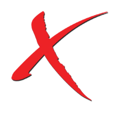 Red checkmark with a swoosh design on a black background.