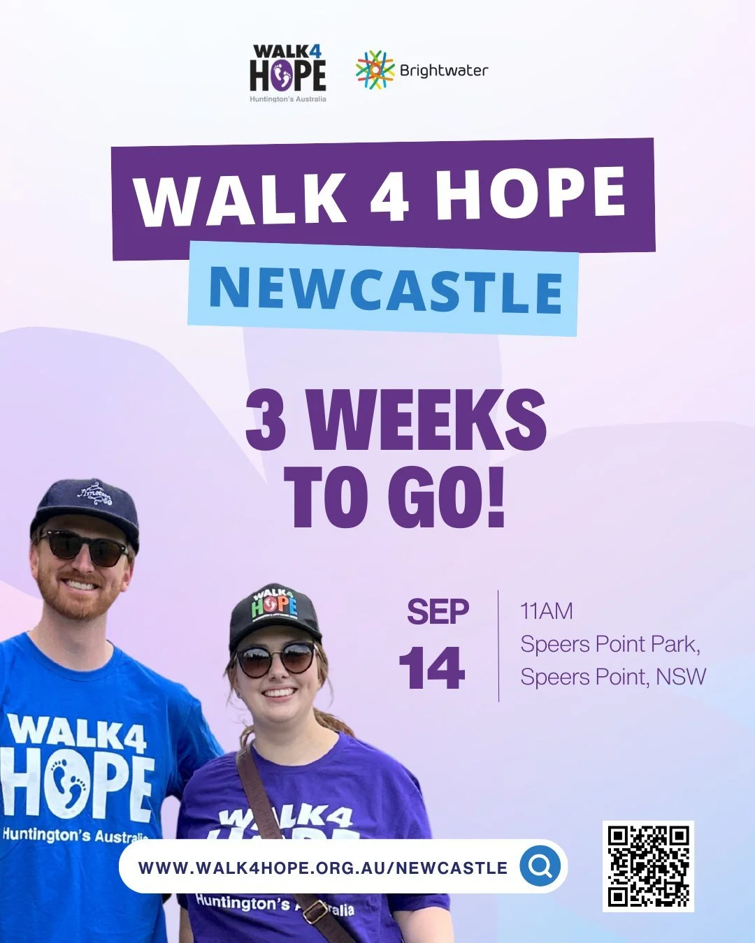 𝗪𝗮𝗹𝗸 𝟰 𝗛𝗼𝗽𝗲 𝗡𝗲𝘄𝗰𝗮𝘀𝘁𝗹𝗲 is around the corner &mdash; 3 weeks to go! 🩵

📅 Sunday 14 Sept
📍 Speers Point Park
⏰ Walk starts 11am (arrive from 10am for merch + check-in)

Don&rsquo;t miss your chance to step up for the Huntington&rsqu