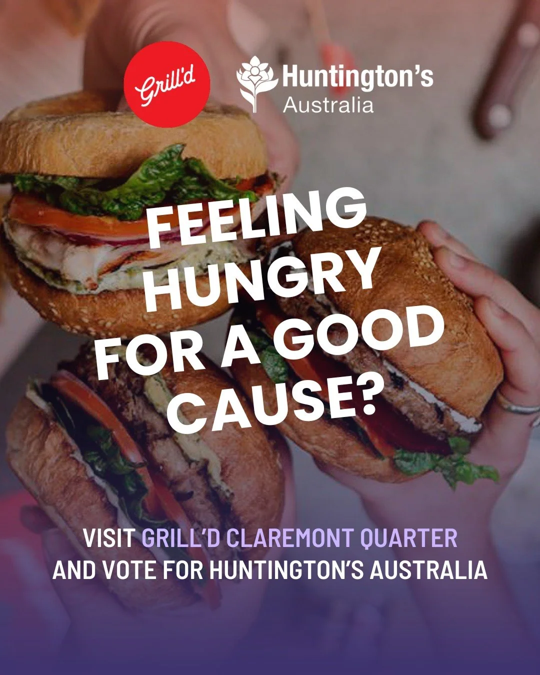 Hi Perth! Feeling hungry for a good cause? 🍔

We're thrilled to share that Huntington's Australia has been selected AGAIN as one of the charities at Grill'd Claremont Quarter in Perth, WA as part of their Local Matters program.

Let's do it again! H