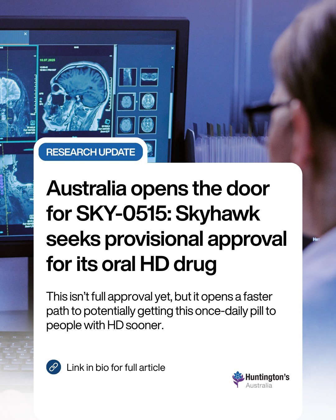SKY-0515 Update🧬

@skyhawk.tx has submitted a provisional approval application to Australia's TGA for SKY-0515, an oral pill designed to lower huntingtin.

To be clear about what this means &mdash; and what it doesn't:

✅ The TGA has determined SKY-
