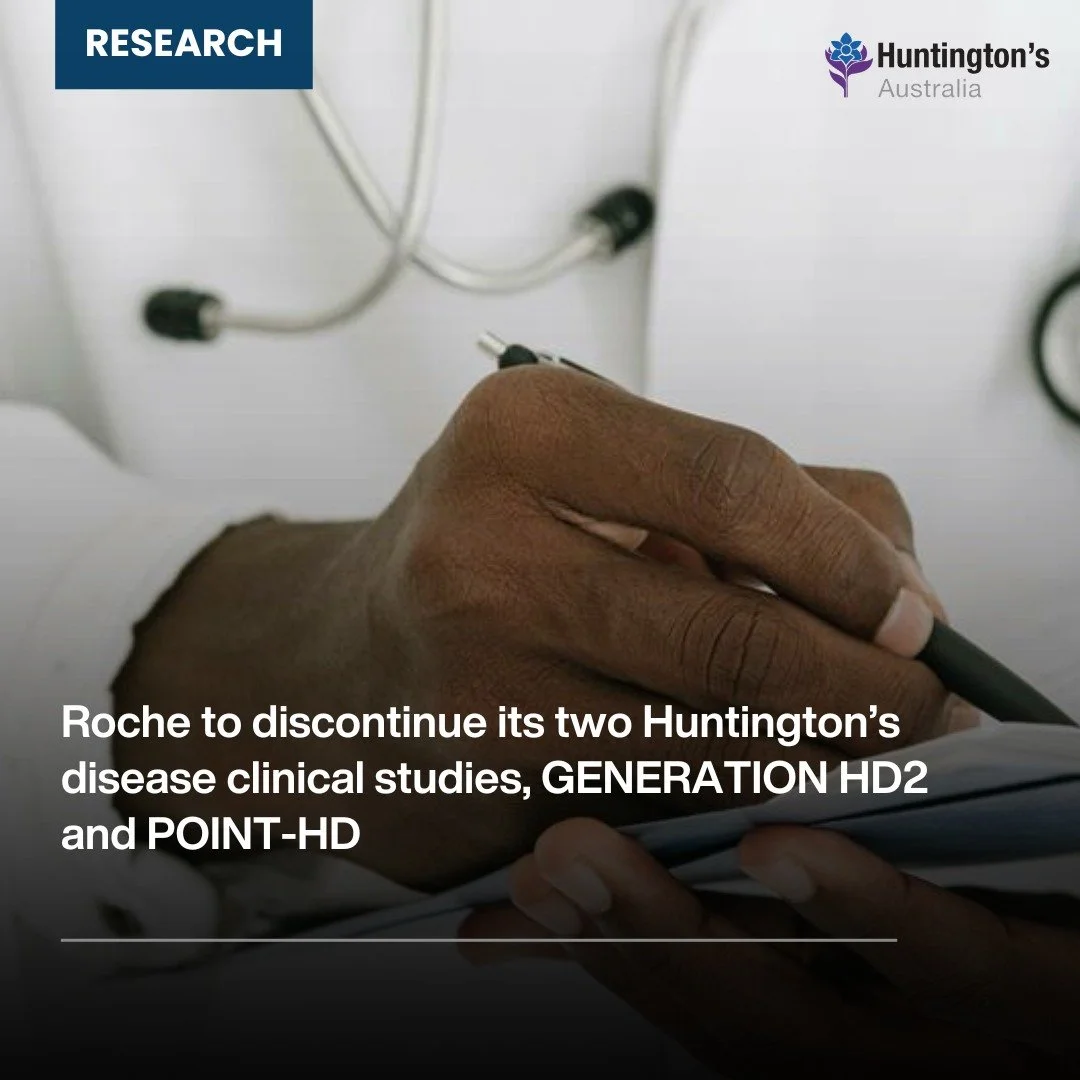Today, Roche announced the difficult decision to discontinue its two Huntington&rsquo;s disease clinical studies, GENERATION HD2 and POINT-HD, following a careful review of the available data. 

To help everyone understand what this means, we&rsquo;v