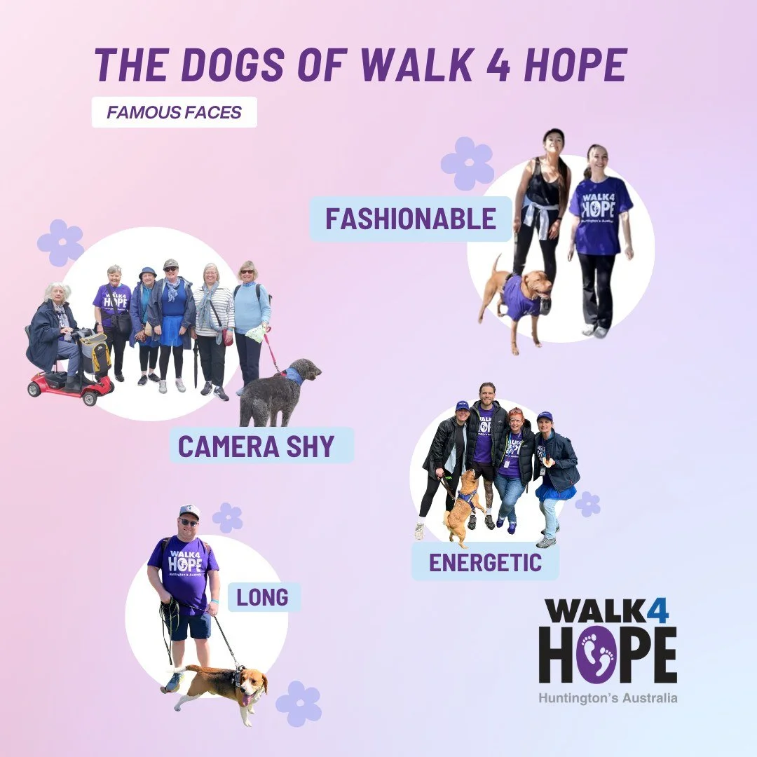 Yes, we welcome dogs at the Walk 4 Hope 🐕

We'll even be selling snazzy Huntington's Australia bandanas for them.

Have you registered yet? The first walk kicks off in Brisbane next month.

Join a walk now and let's step together for Huntington's di