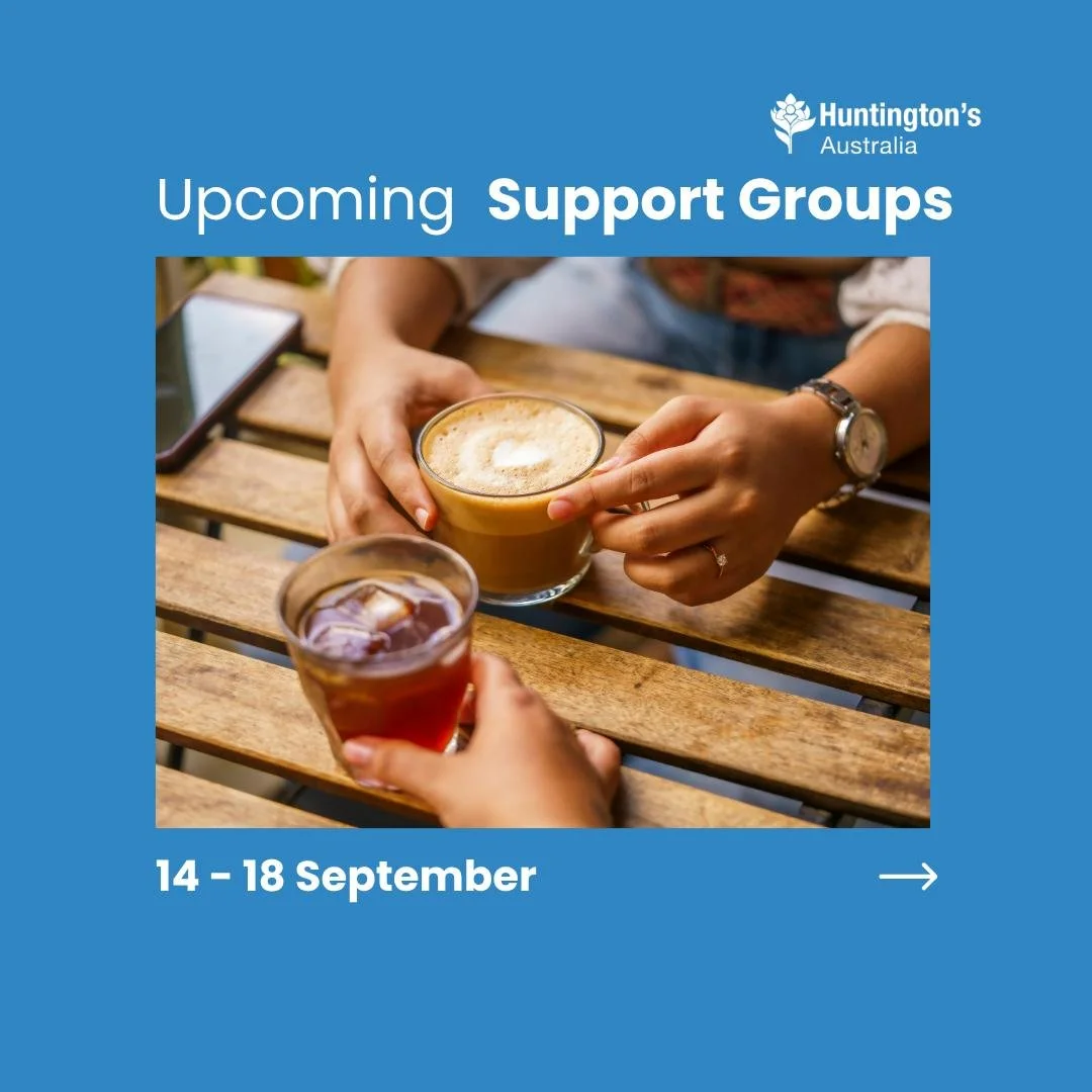 Support groups happening this week:

16 September, Wednesday
💜 WA - Day Centre

17 September, Thursday
💜 WA - Central Carers' Group

If you'd like to join any of these groups, contact us on 1800 244 735 or email programs@huntingtonsaustralia.au.

V