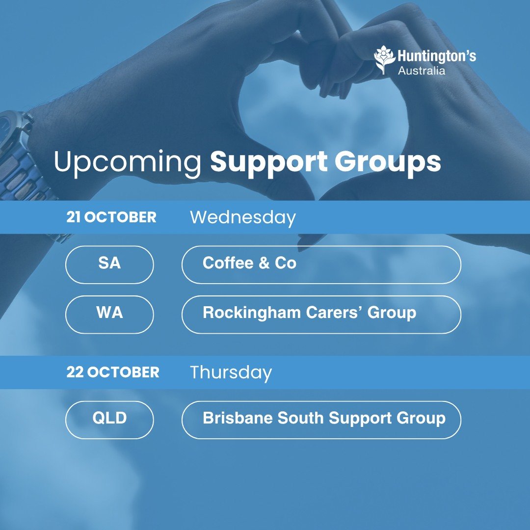 Support groups happening this week:

21 October, Wednesday
💜 SA - Coffee &amp; Co
💜WA - Rockingham Carers' Group

22 October, Thursday
💜QLD - Brisbane South Support Group

If you'd like to join any of these groups, contact us on 1800 244 735 or em
