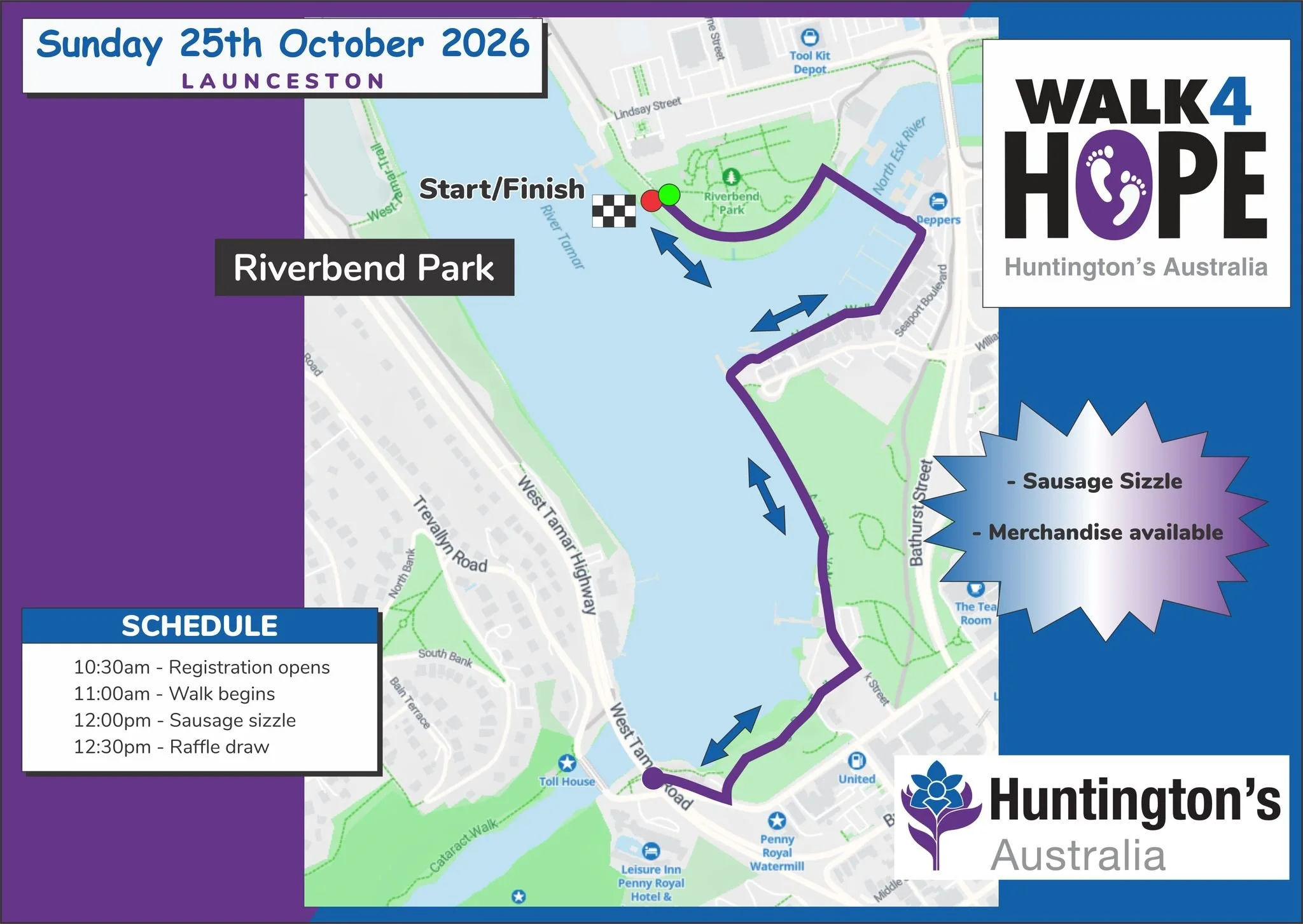 Launceston is home to the final Walk 4 Hope tomorrow! Planning on joining us? Here's everything you need to know.

Where do I park?
There's plenty of free parking around Riverbend Park, so there should be no shortage on the day.

Where do we meet?
We